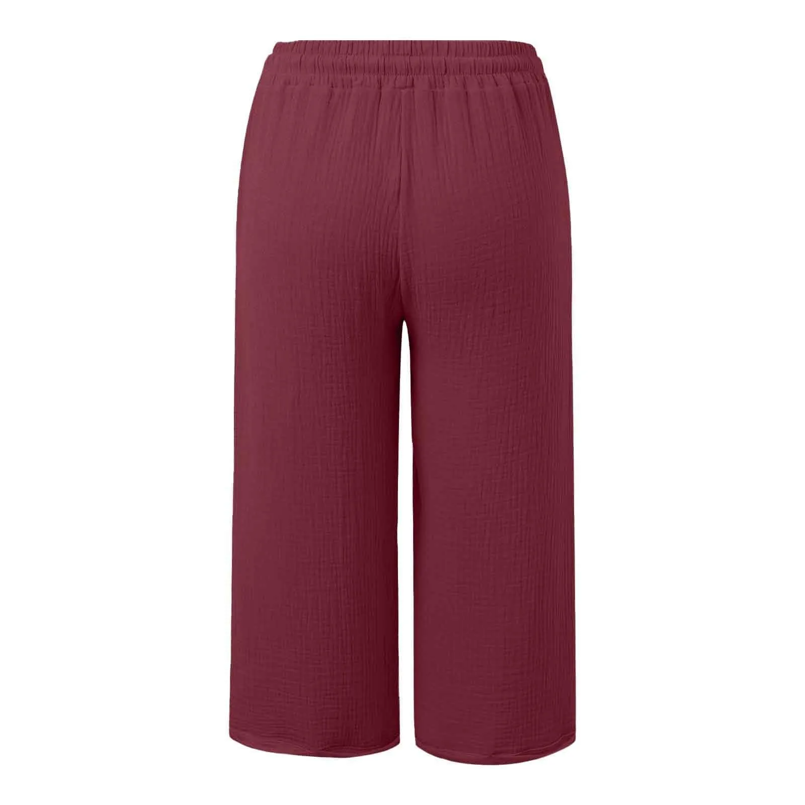 Generico Pantaloni Capri in Lino e Cotone Donna, Vita Alta, Gamba Larga, Tinta Unita con Tasche - immagine 4