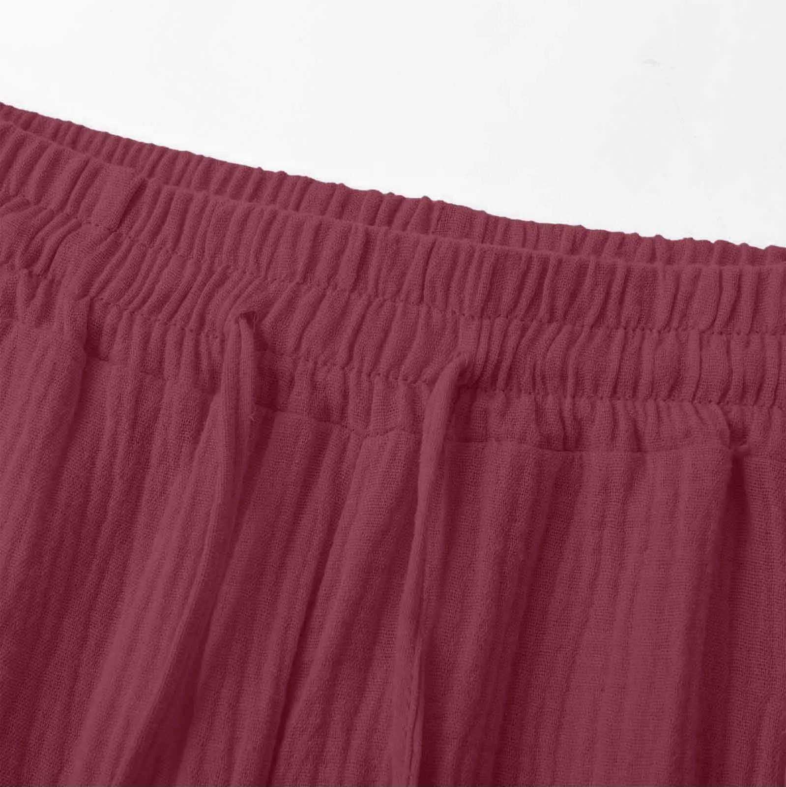 Generico Pantaloni Capri in Lino e Cotone Donna, Vita Alta, Gamba Larga, Tinta Unita con Tasche - immagine 5