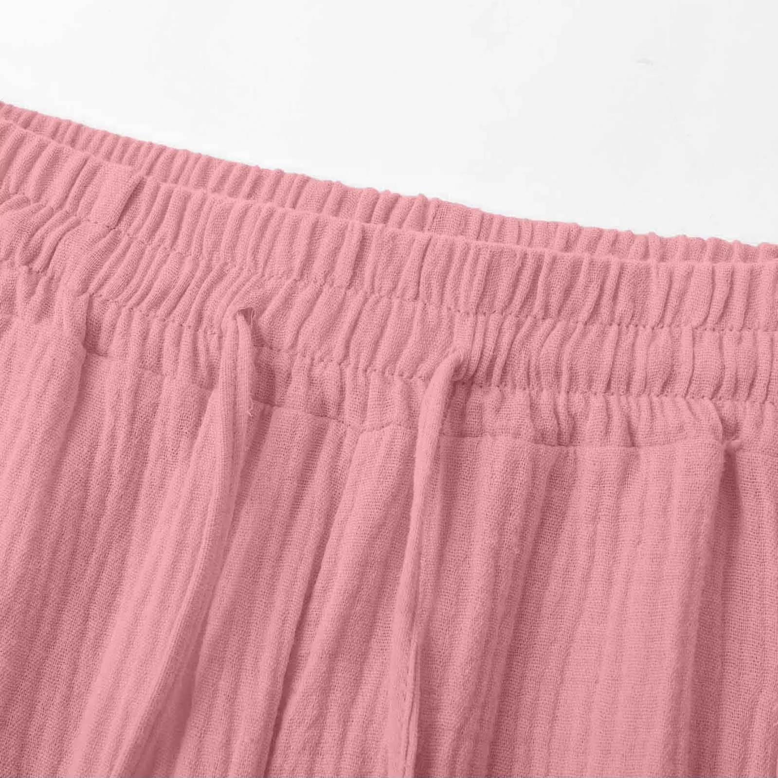 Generico Pantaloni Capri in Lino e Cotone Donna Vita Alta a Gamba Larga con Tasche - immagine 4