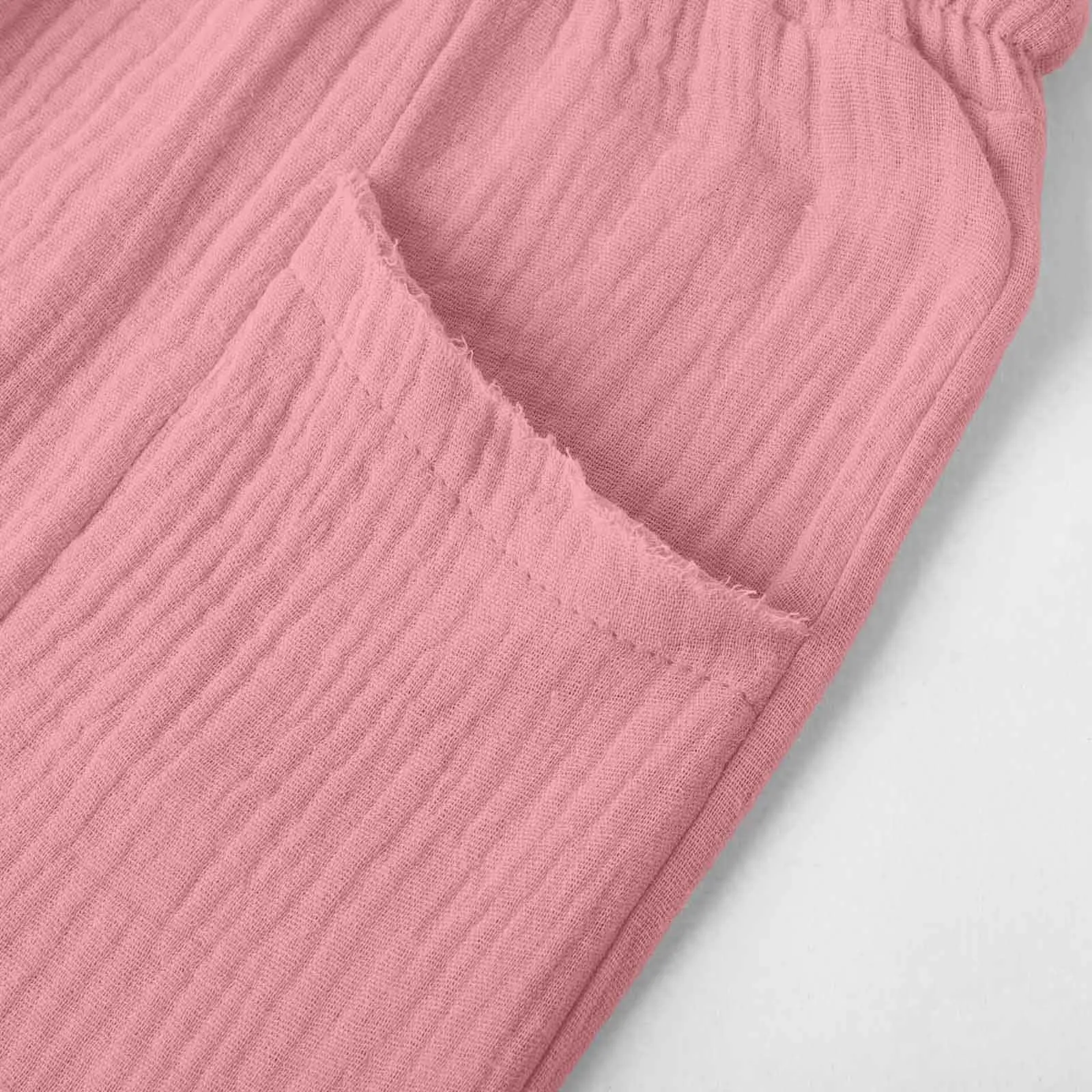 Generico Pantaloni Capri in Lino e Cotone Donna Vita Alta a Gamba Larga con Tasche - immagine 8