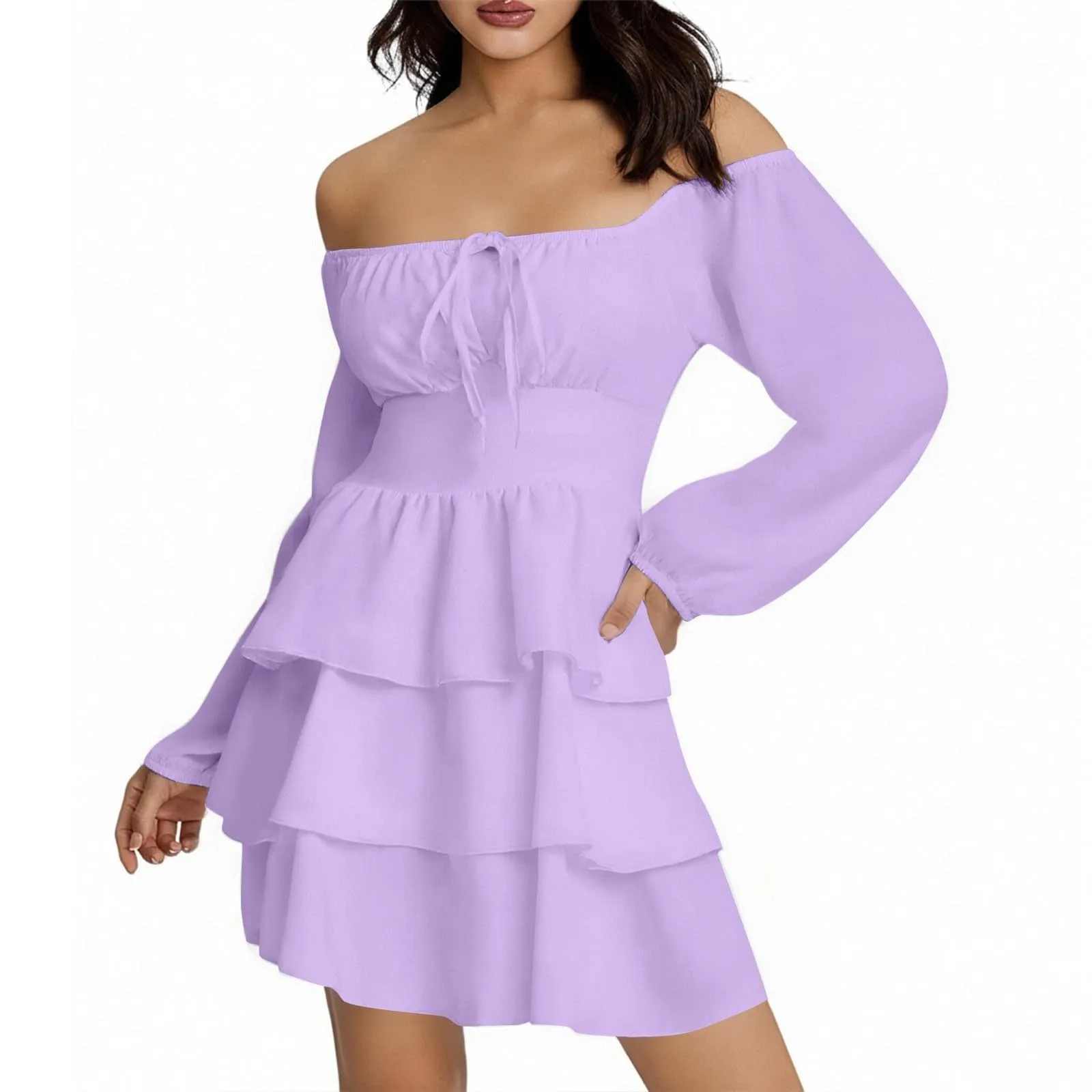TOFOTL Vestito Donna Corto Monospalla Linea Svasata Viola S - immagine 2