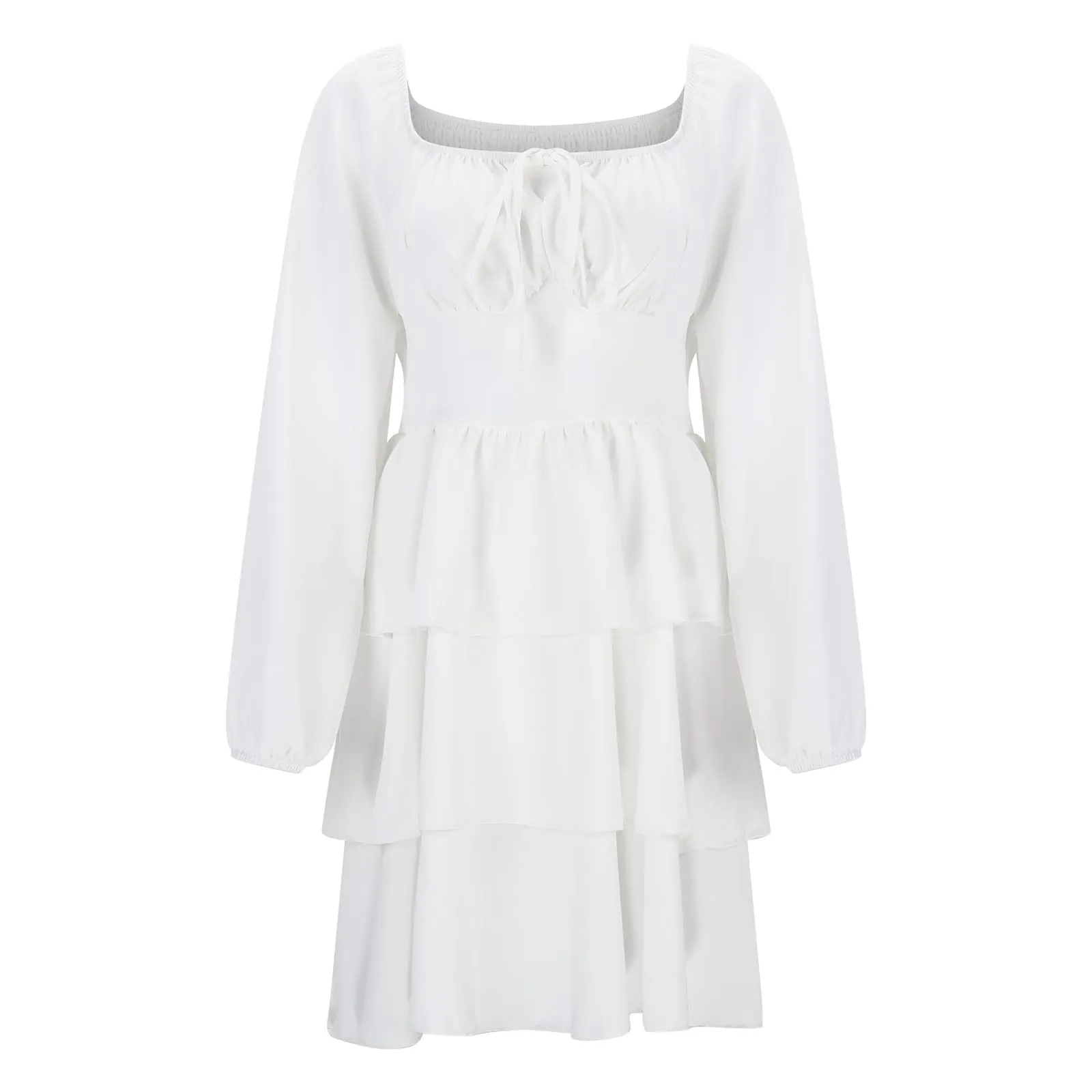 TOFOTL Vestito Mare Donna Estivo Monospalla Mini Vita Alta Linea Svasata con Volant, Bianco, S - immagine 5