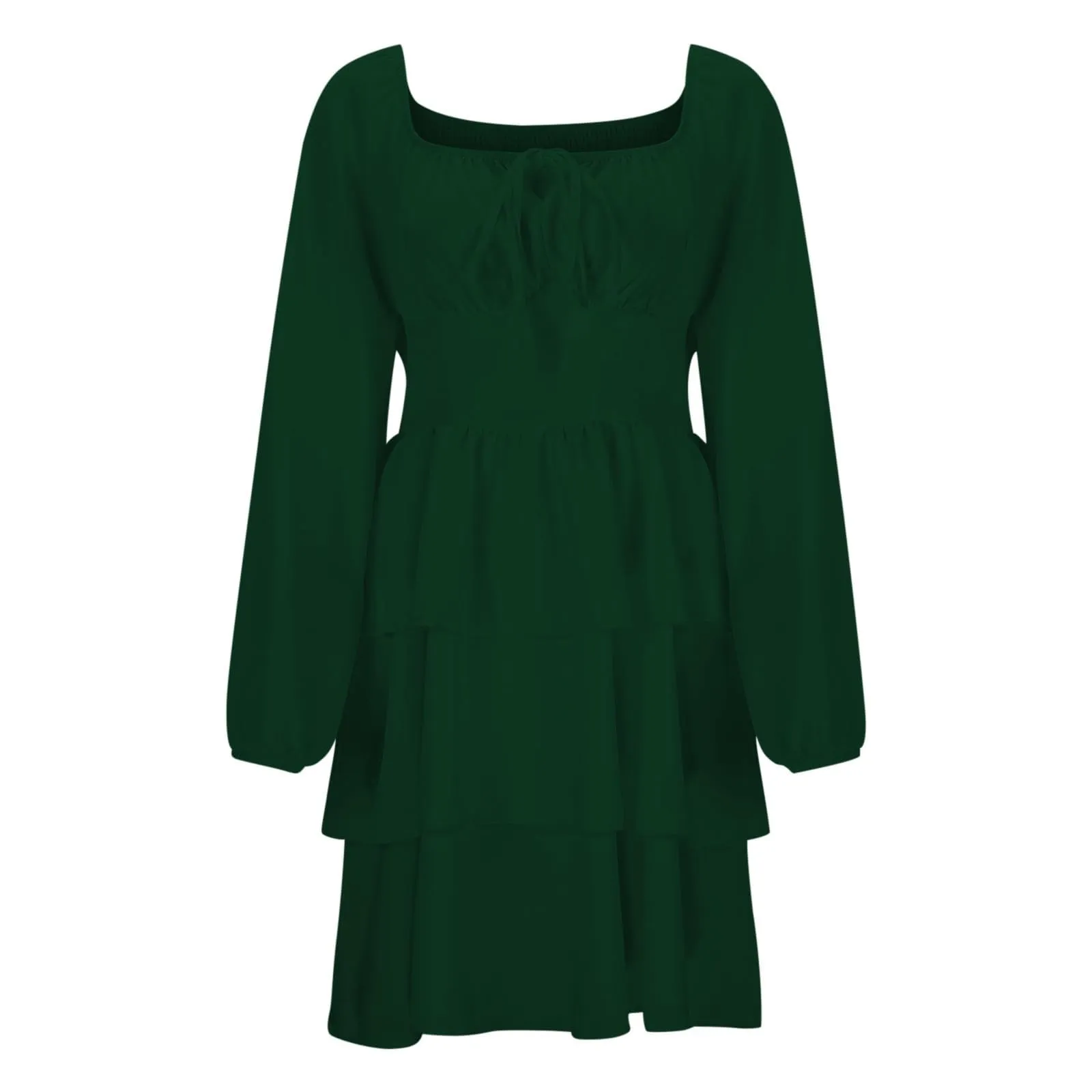 TOFOTL Vestito Donna Mini a Linea Svasata Monospalla con Volant Verde S - immagine 5
