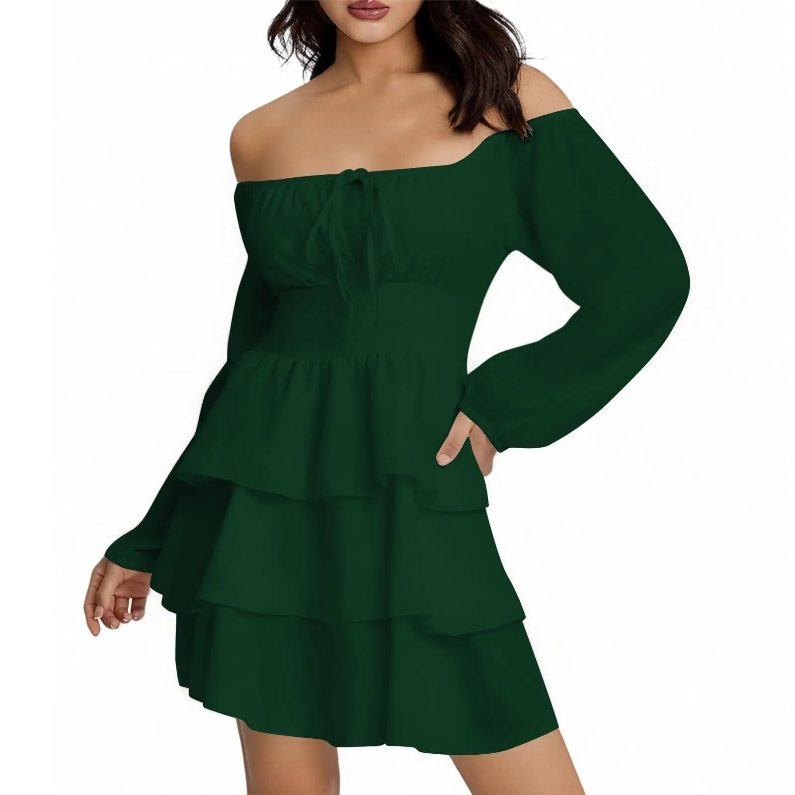 TOFOTL Vestito Donna Estivo Monospalla a Linea Svasata Mini Verde XXL - immagine 2