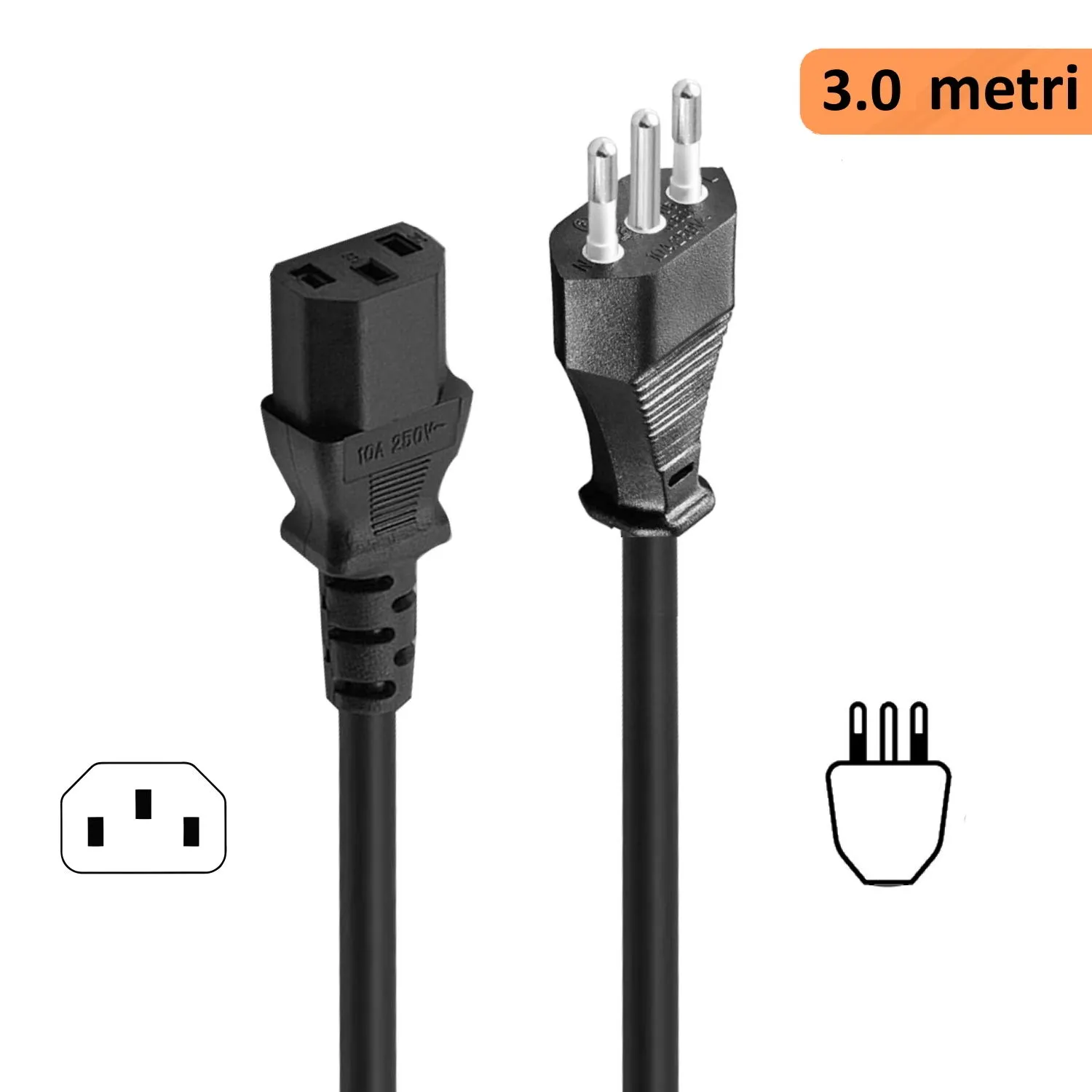 Ewent EC1904 Cavo Alimentazione Spina Italiana 10A, 3.0 metri, Nero (Confezione da 2) - immagine 2