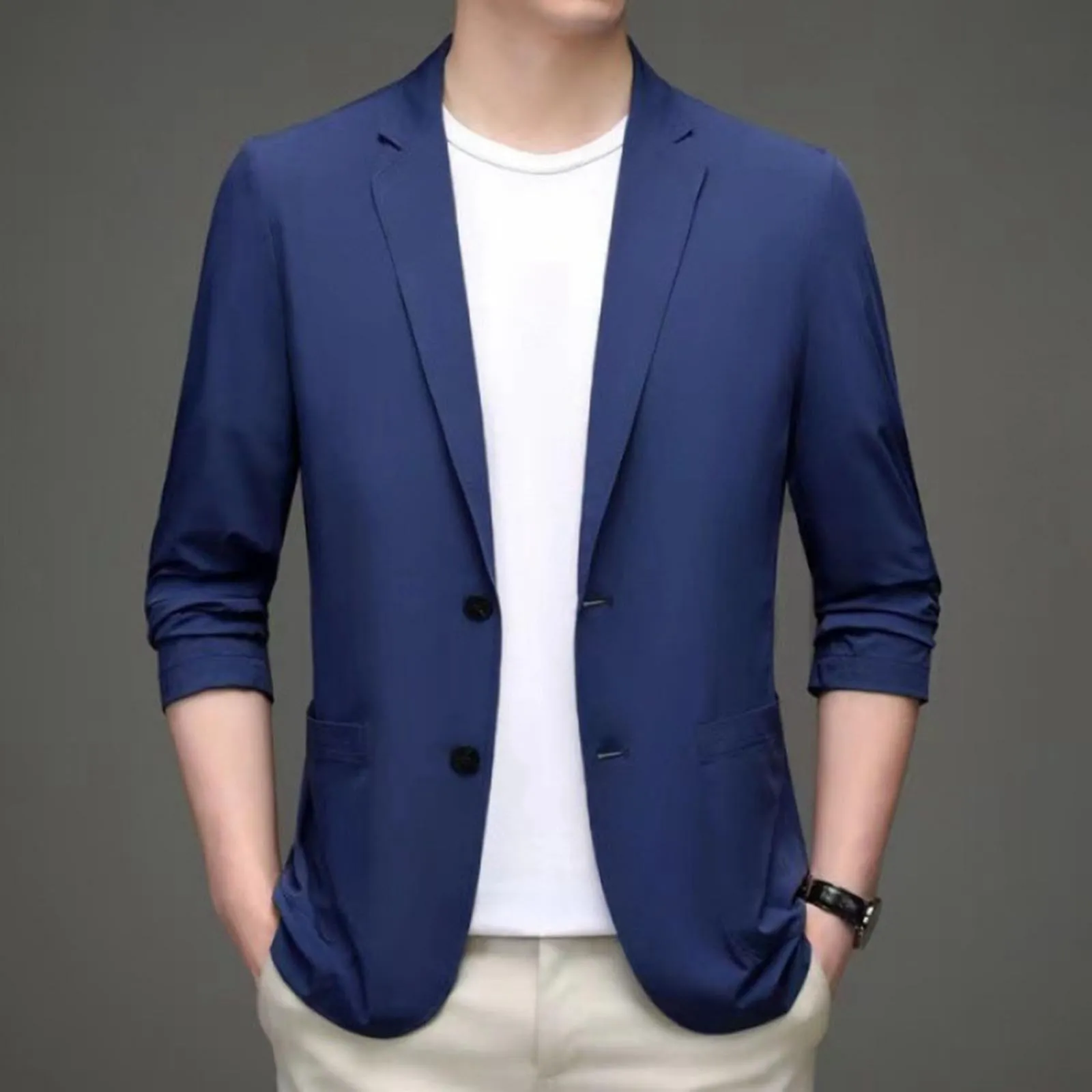 Blazer Casual da Uomo Slim Fit in Cotone Monopetto a Due Bottoni - immagine 3