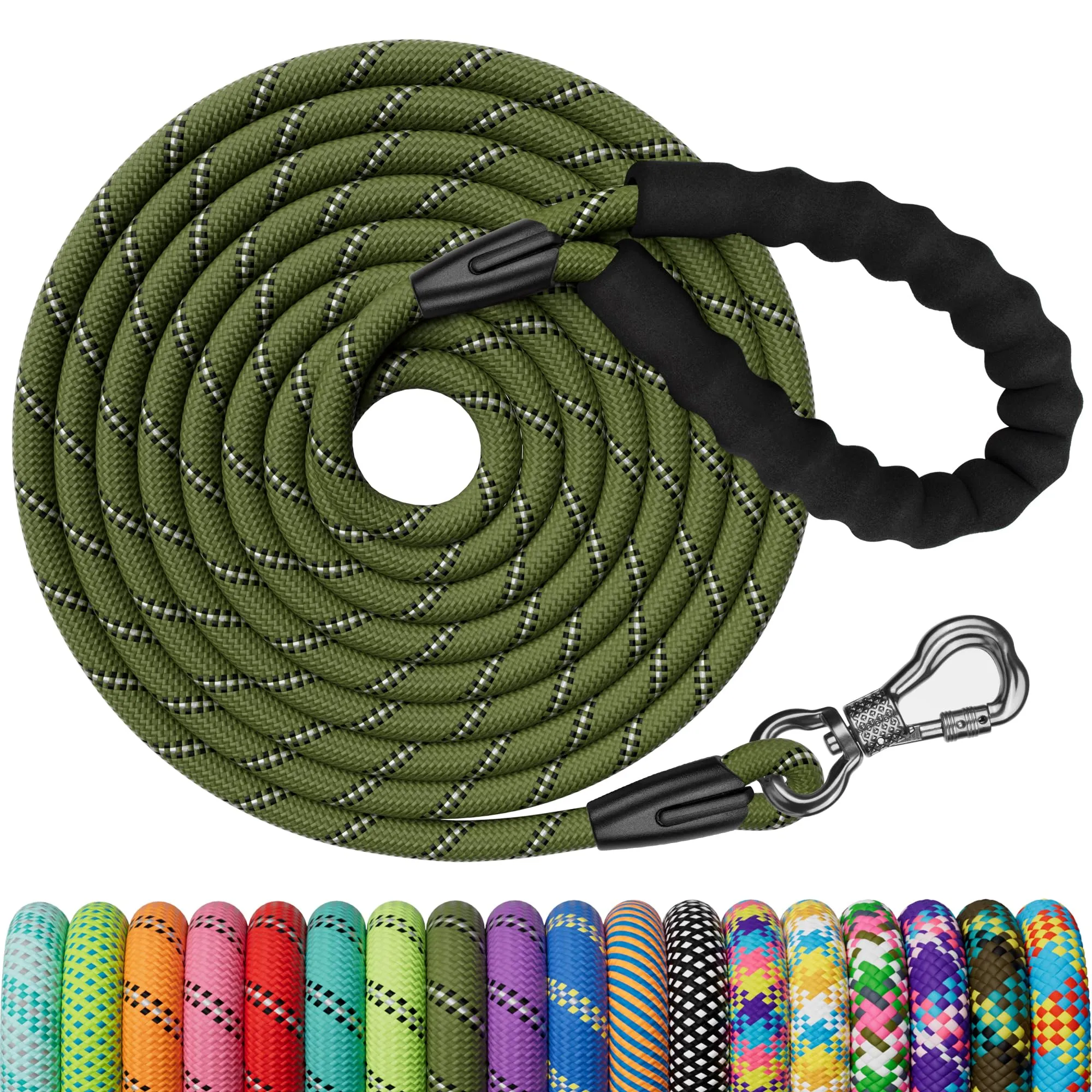 X XBEN Guinzaglio Addestramento per Cani, 3M x 8mm, Nylon Verde Oliva - immagine 1