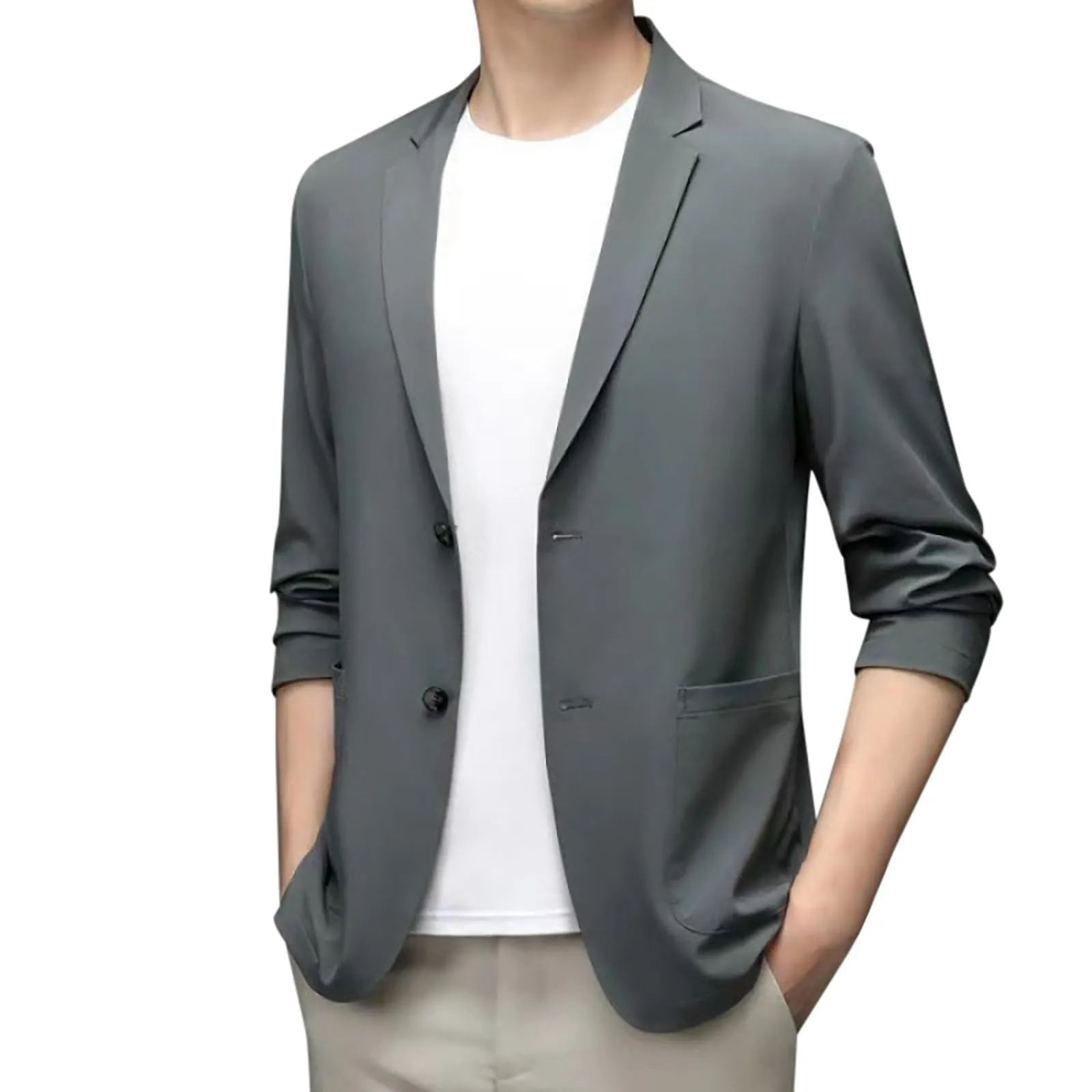 Blazer Sportivo da Uomo Slim Fit in Cotone Monopetto a Due Bottoni - immagine 2