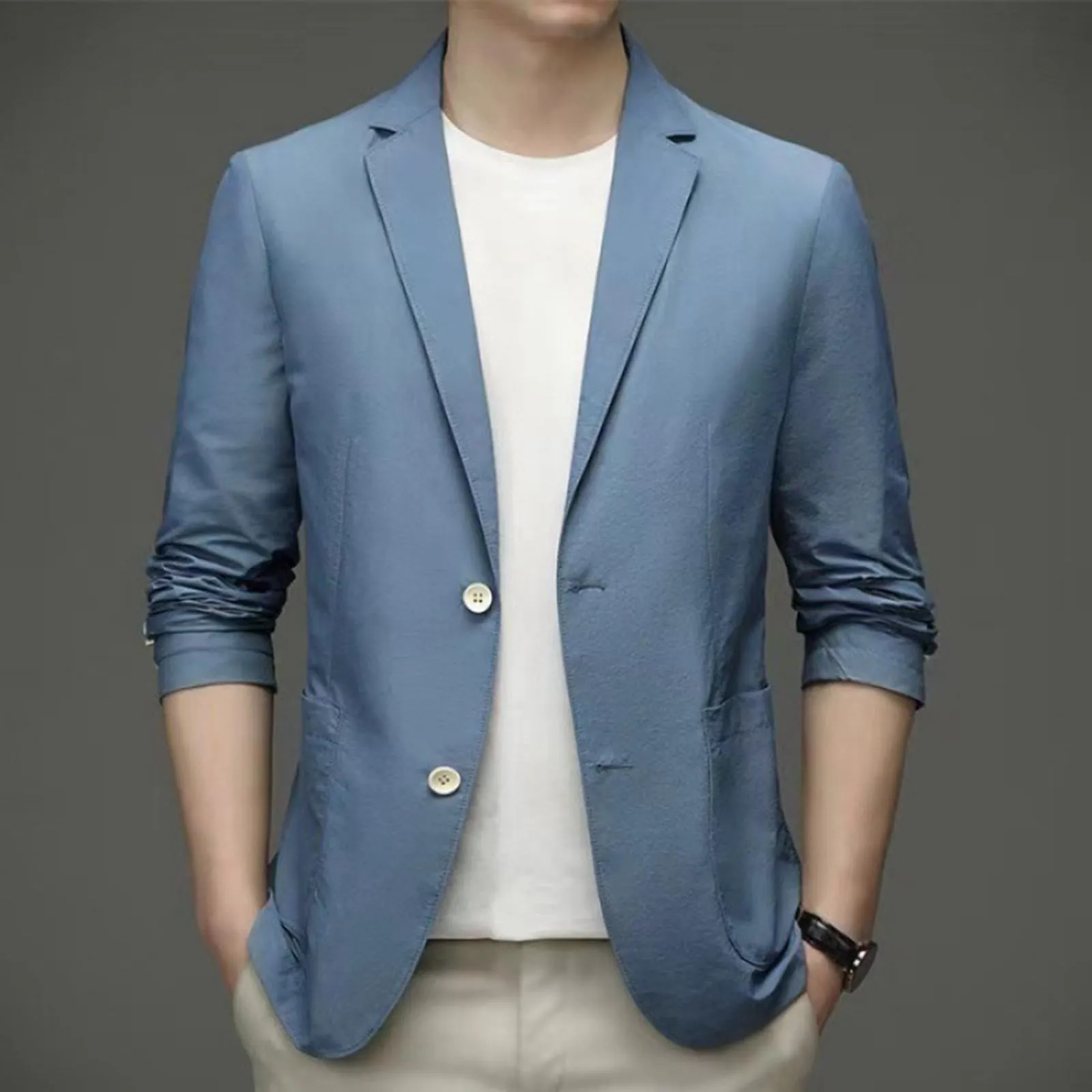 Giacca Uomo Blazer Slim Fit in Cotone Monopetto a Due Bottoni - immagine 3