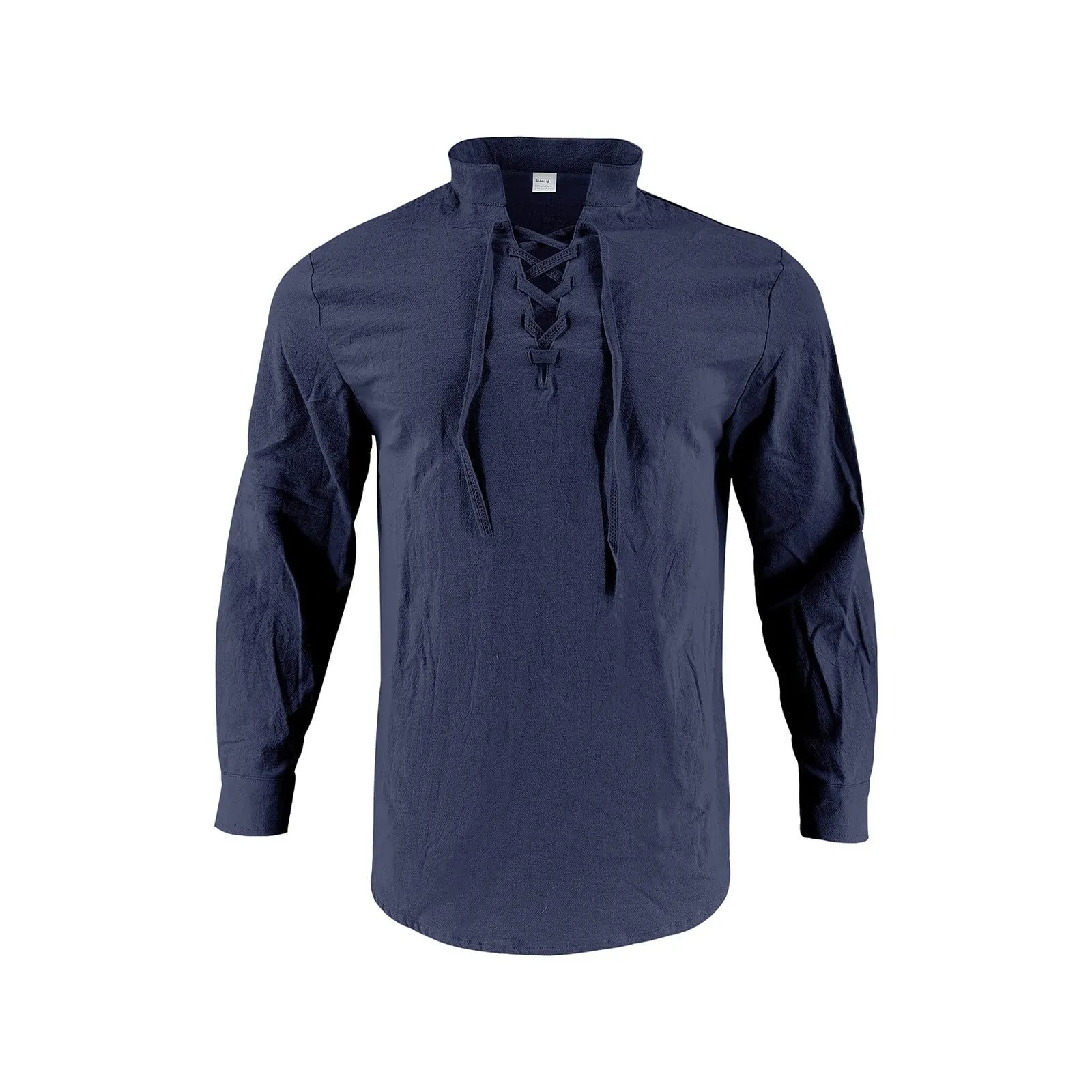 Duohropke Camicia da Uomo in Lino a Maniche Lunghe Stile Ghillie Kilt Tinta Unita - immagine 3