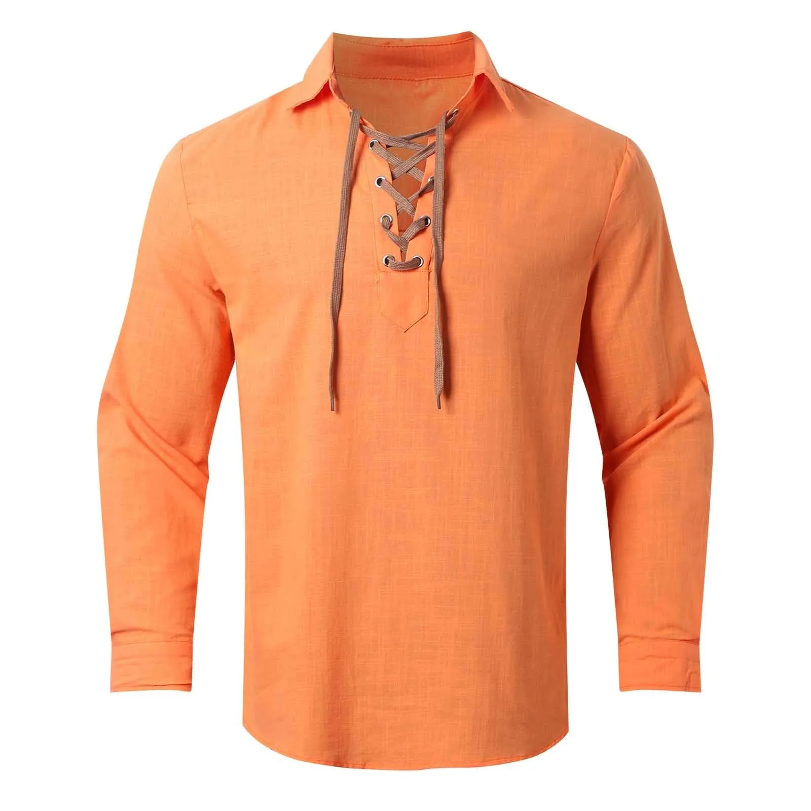 Duohropke Camicia in lino da uomo a maniche lunghe, tinta unita, 01 rosso - immagine 5