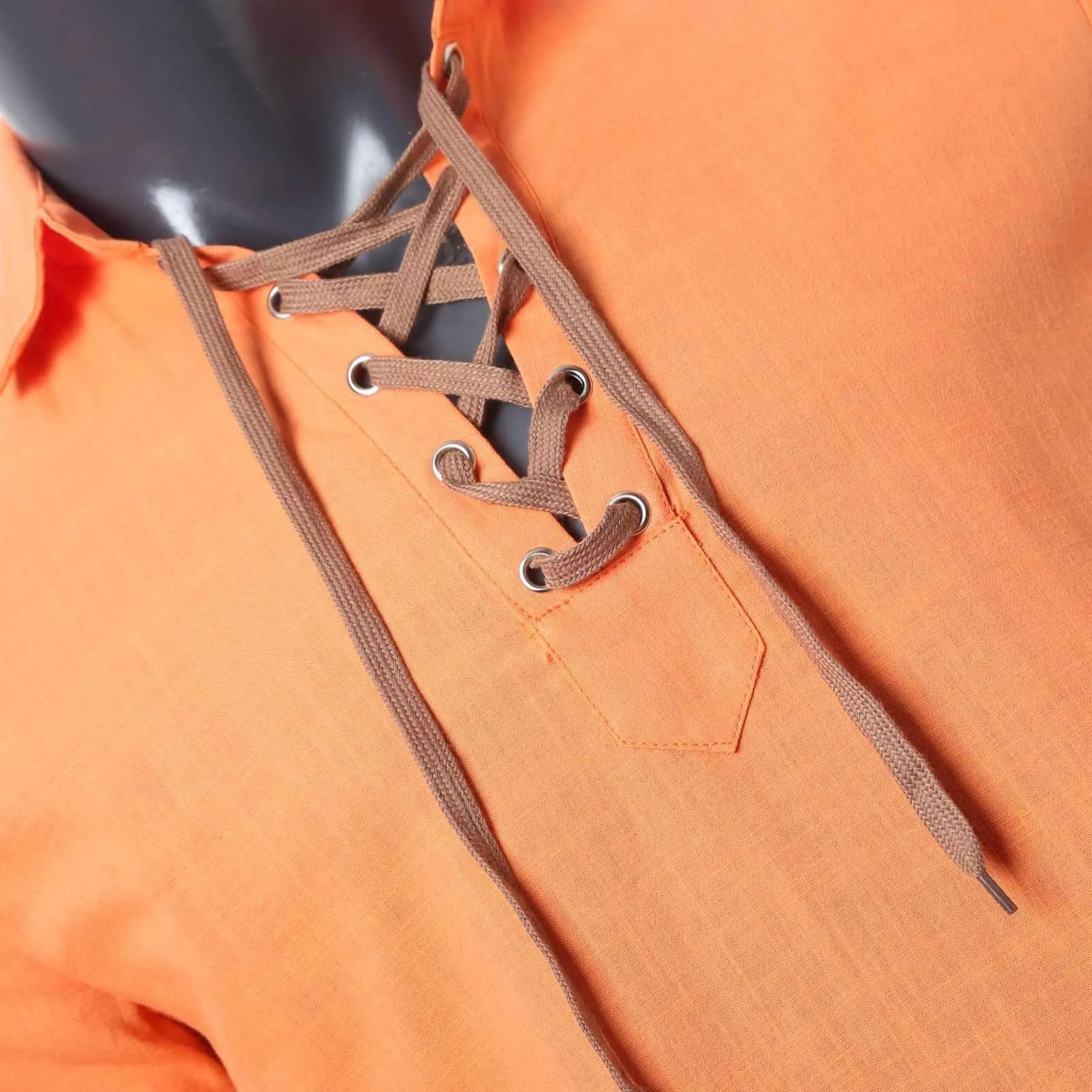 Duohropke Camicia in Lino da Uomo a Maniche Lunghe Tinta Unita Rosso - immagine 6