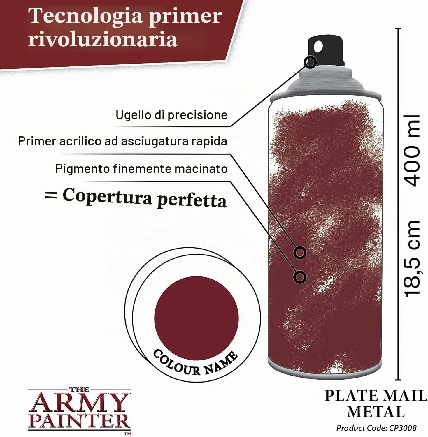 The Army Painter Colour Primer Plate Mail Metal, 400 ml Acrylic Spray - immagine 3