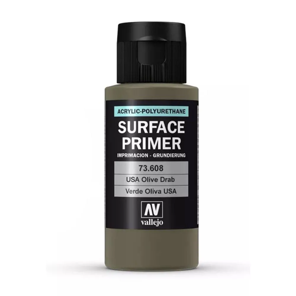 Vallejo Surface Primer Polyurethane, US Olive Drab, 60 ml - immagine 2