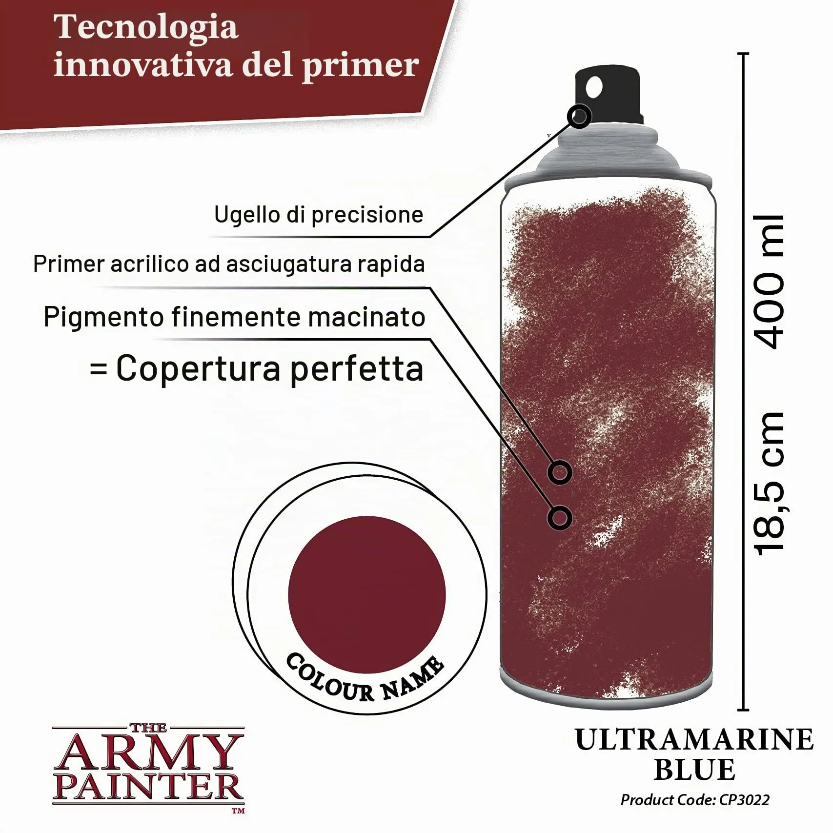 The Army Painter Colour Primer Ultramarine Blue, 400 ml Acrylic Spray - immagine 2