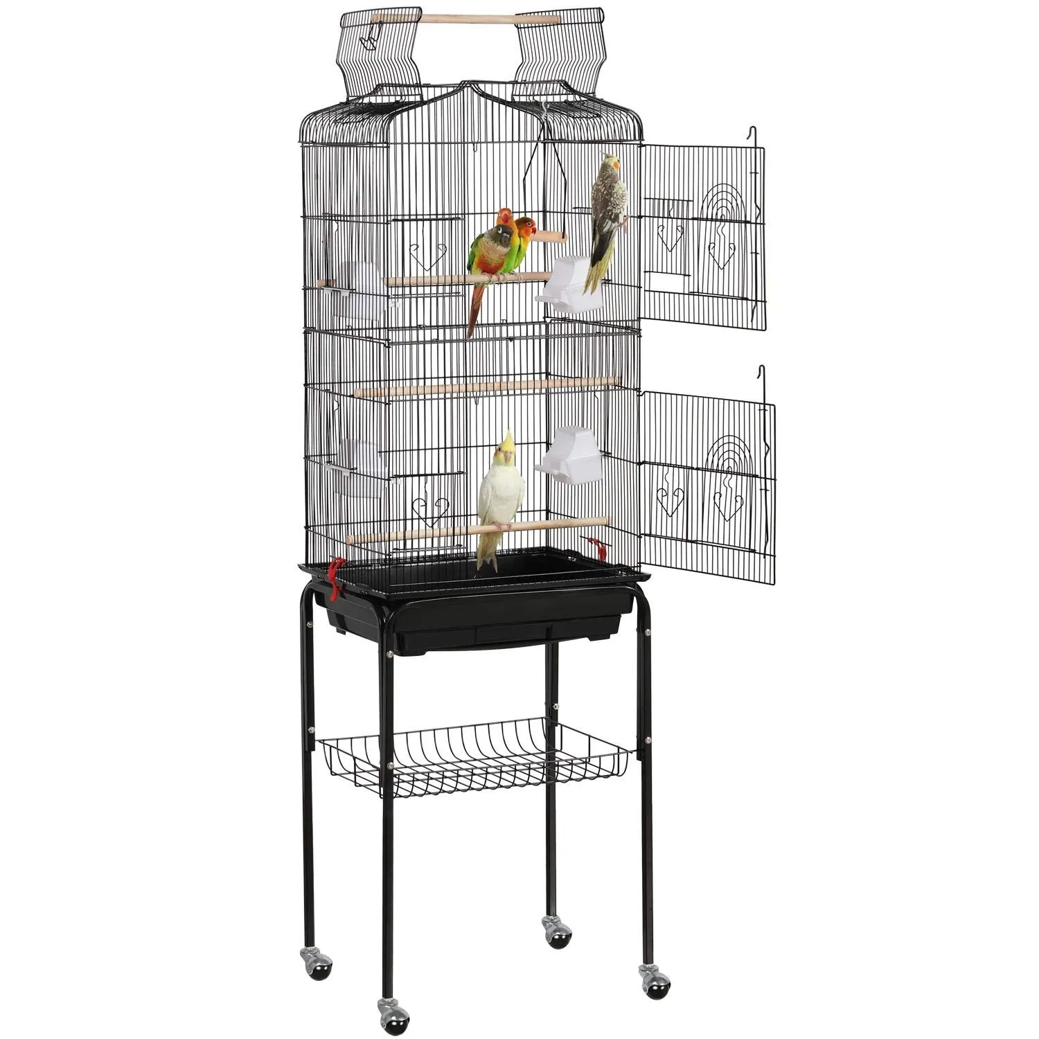 Yaheetech Gabbia Voliera in Metallo per Pappagalli, 46 x 35 x 150,5 cm, Nero - immagine 1