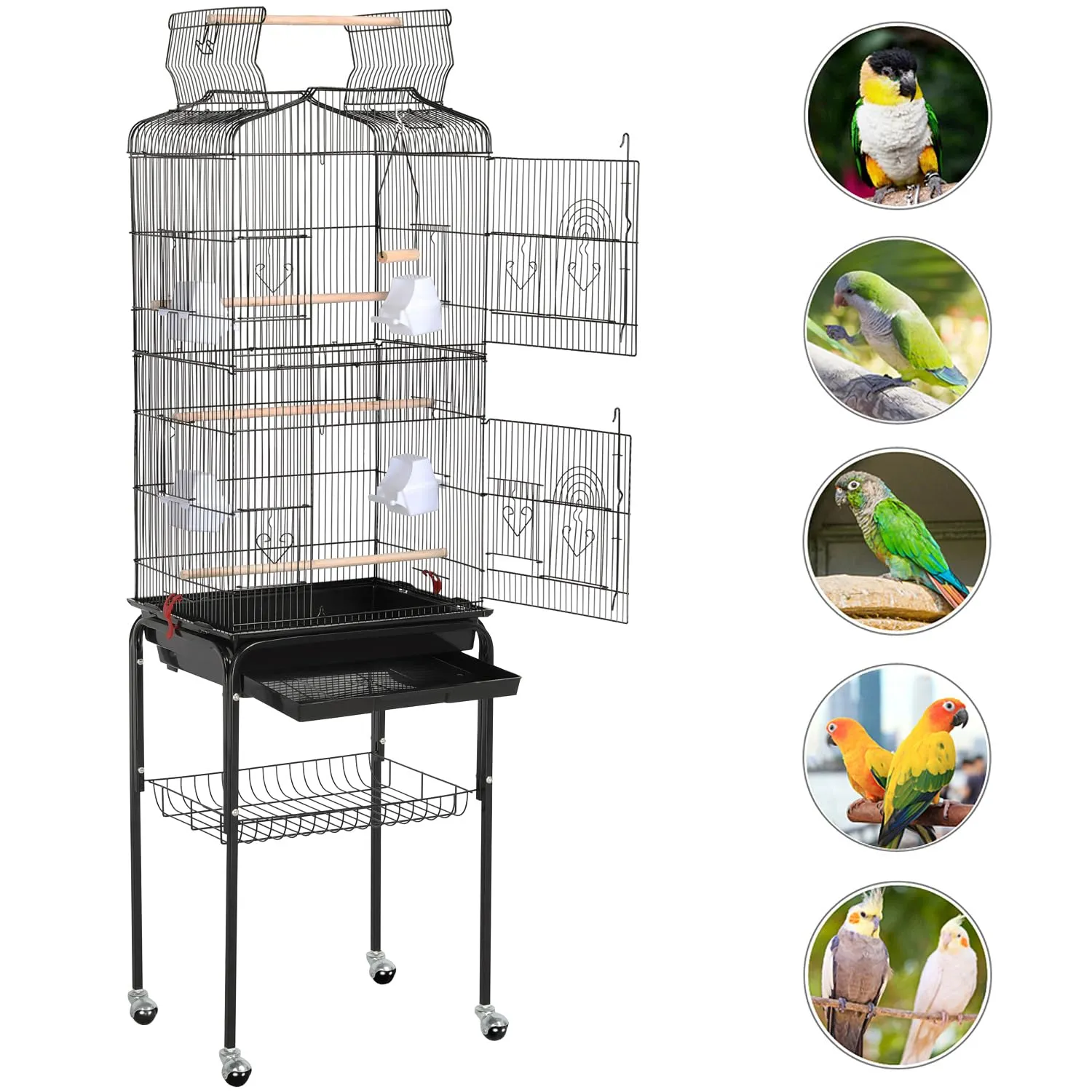 Yaheetech Gabbia Voliera in Metallo per Pappagalli, 46 x 35 x 150,5 cm, Nero - immagine 3