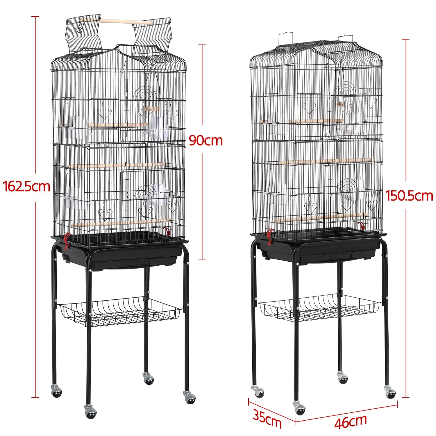 Yaheetech Gabbia Voliera in Metallo per Pappagalli, 46 x 35 x 150,5 cm, Nero - immagine 4