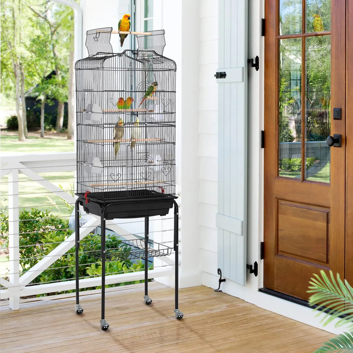 Yaheetech Gabbia Voliera in Metallo per Pappagalli, 46 x 35 x 150,5 cm, Nero - immagine 9