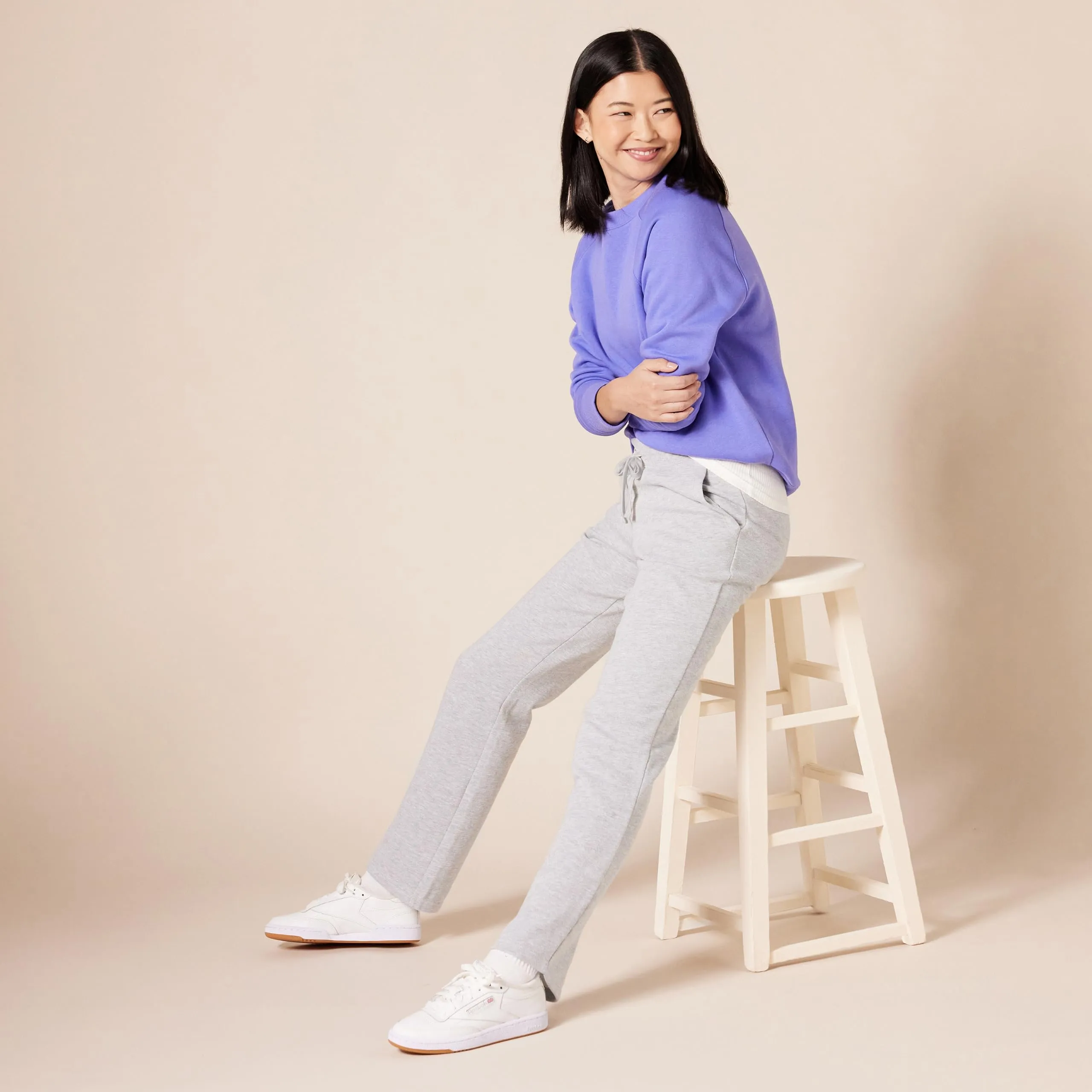 Amazon Essentials Pantaloni Tuta Donna Gamba Dritta in Pile, Grigio Chiaro Puntinato, L - immagine 3