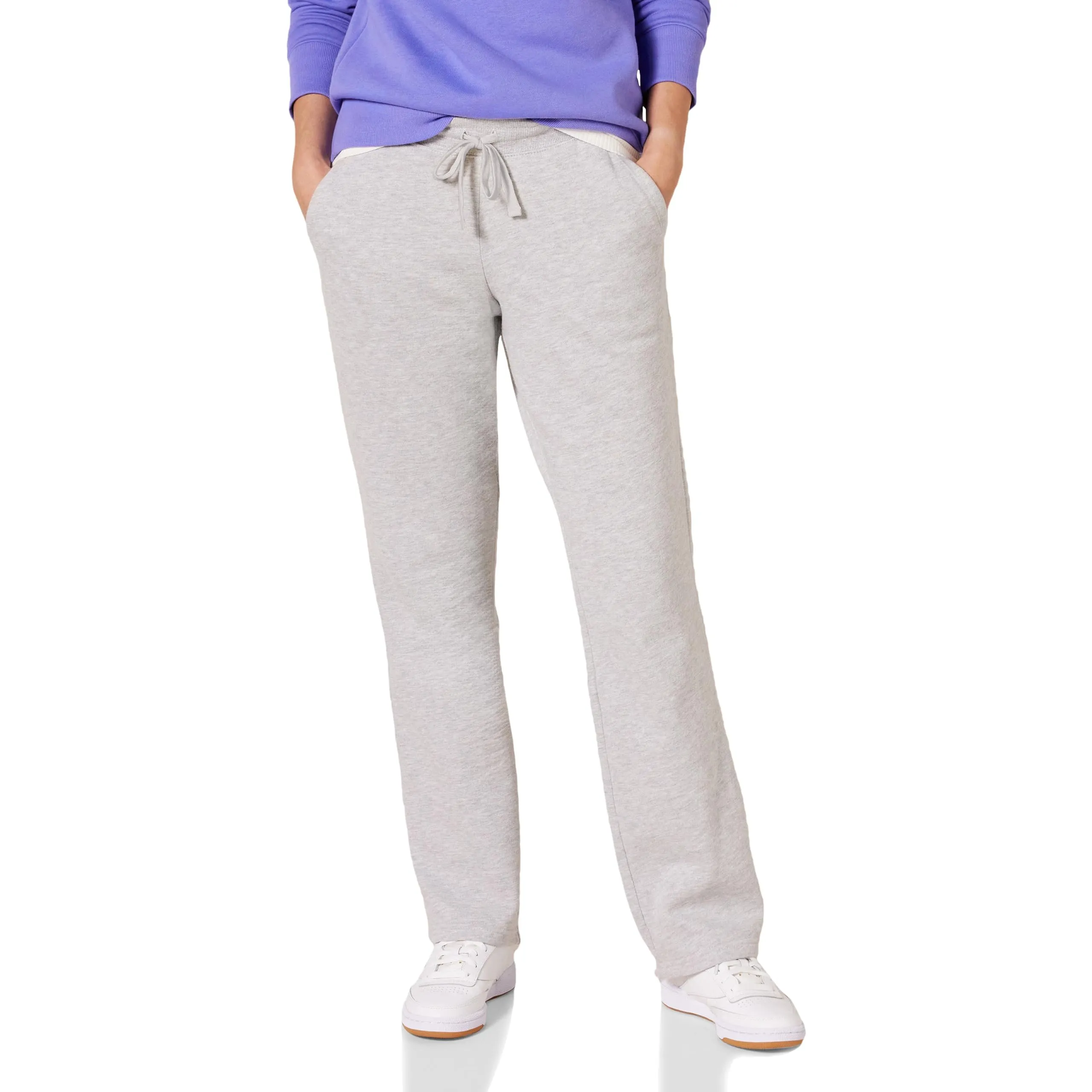 Amazon Essentials Pantaloni Tuta da Donna a Gamba Dritta in Pile, Grigio Chiaro Puntinato, M - immagine 1