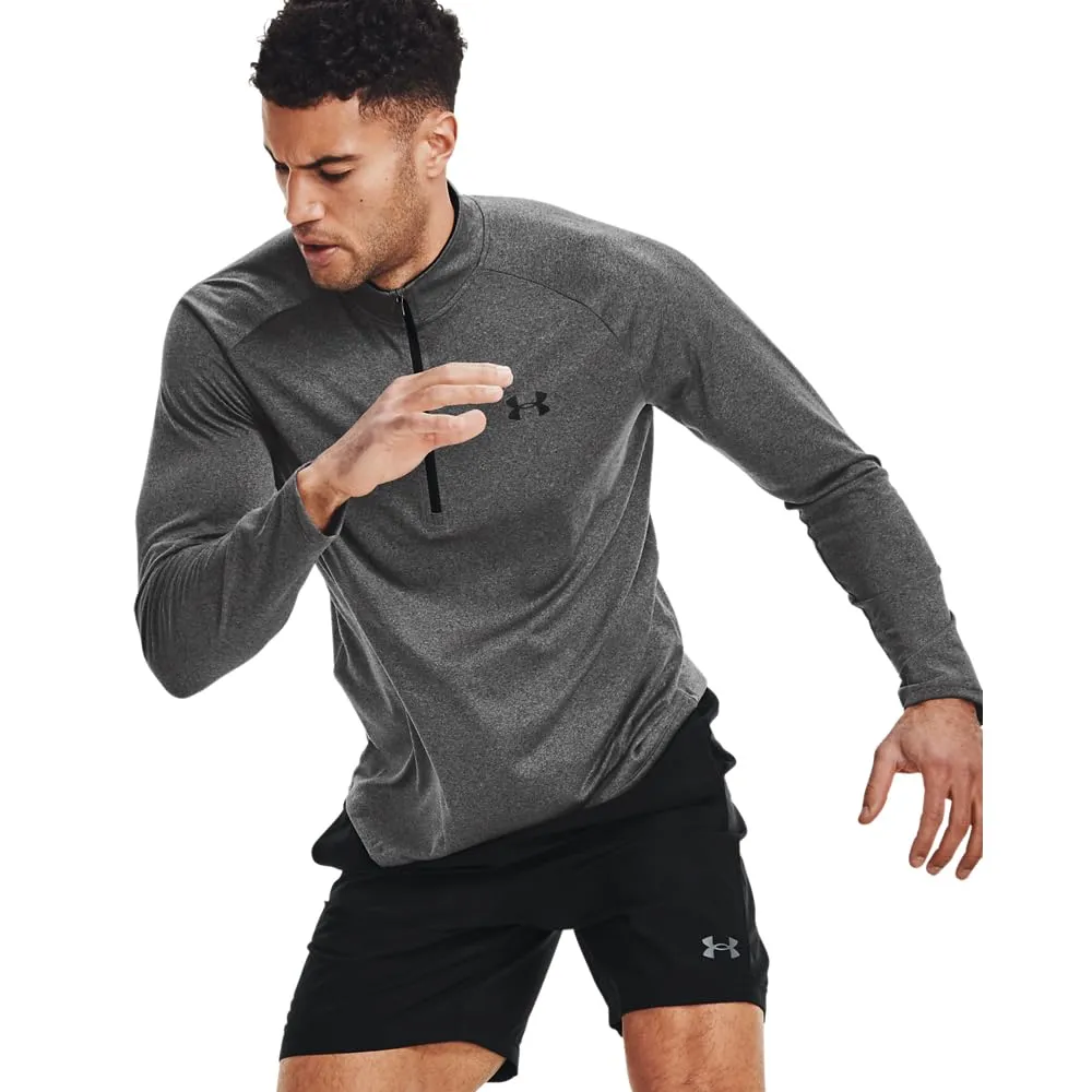 Under Armour Tech 2.0 1/2 Zip Maglietta a Maniche Lunghe da Uomo, Carbon Heather/Nero, 3XL - immagine 5