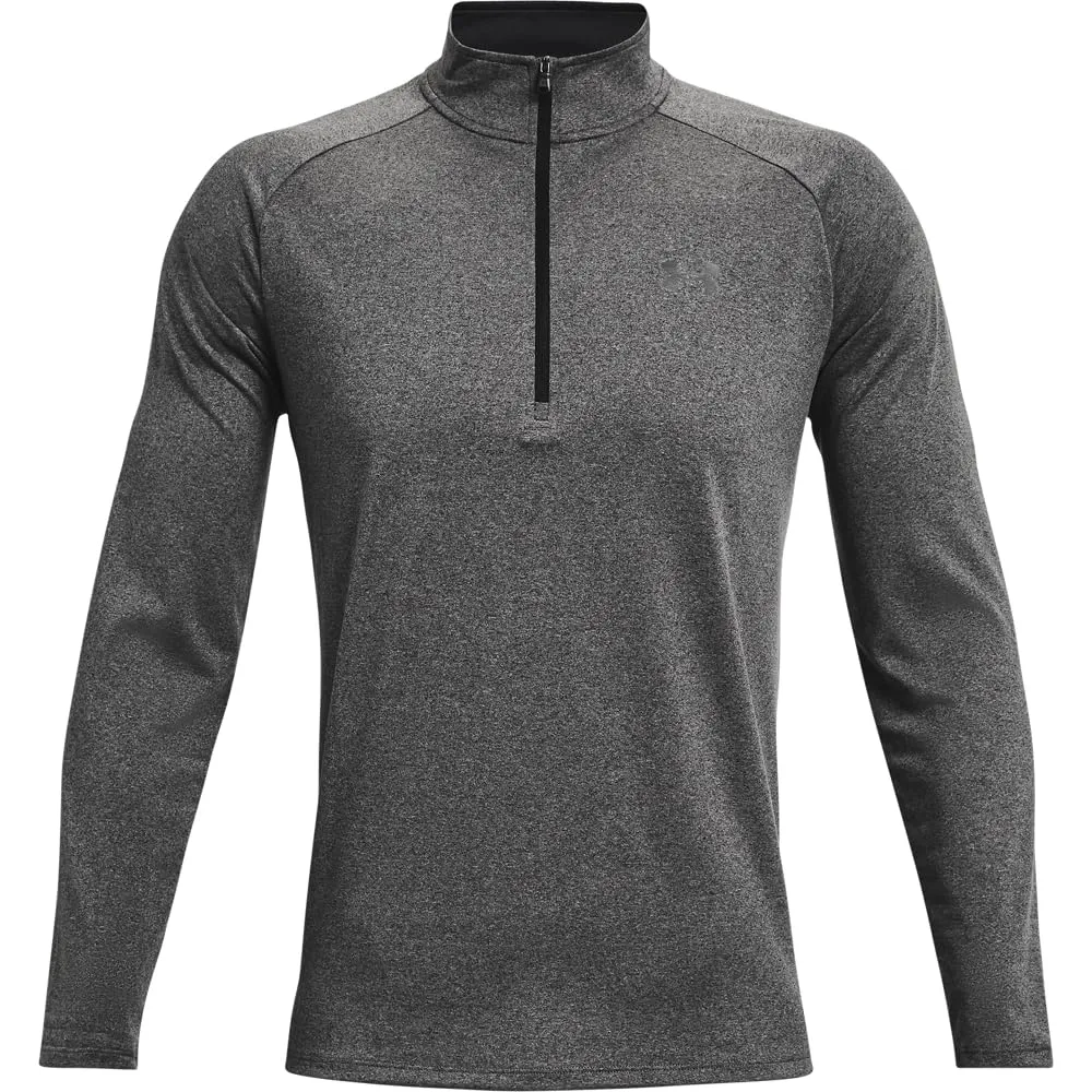 Under Armour Tech 2.0 1/2 Zip Maglietta a Maniche Lunghe da Uomo, Carbon Heather/Nero, 3XL - immagine 6