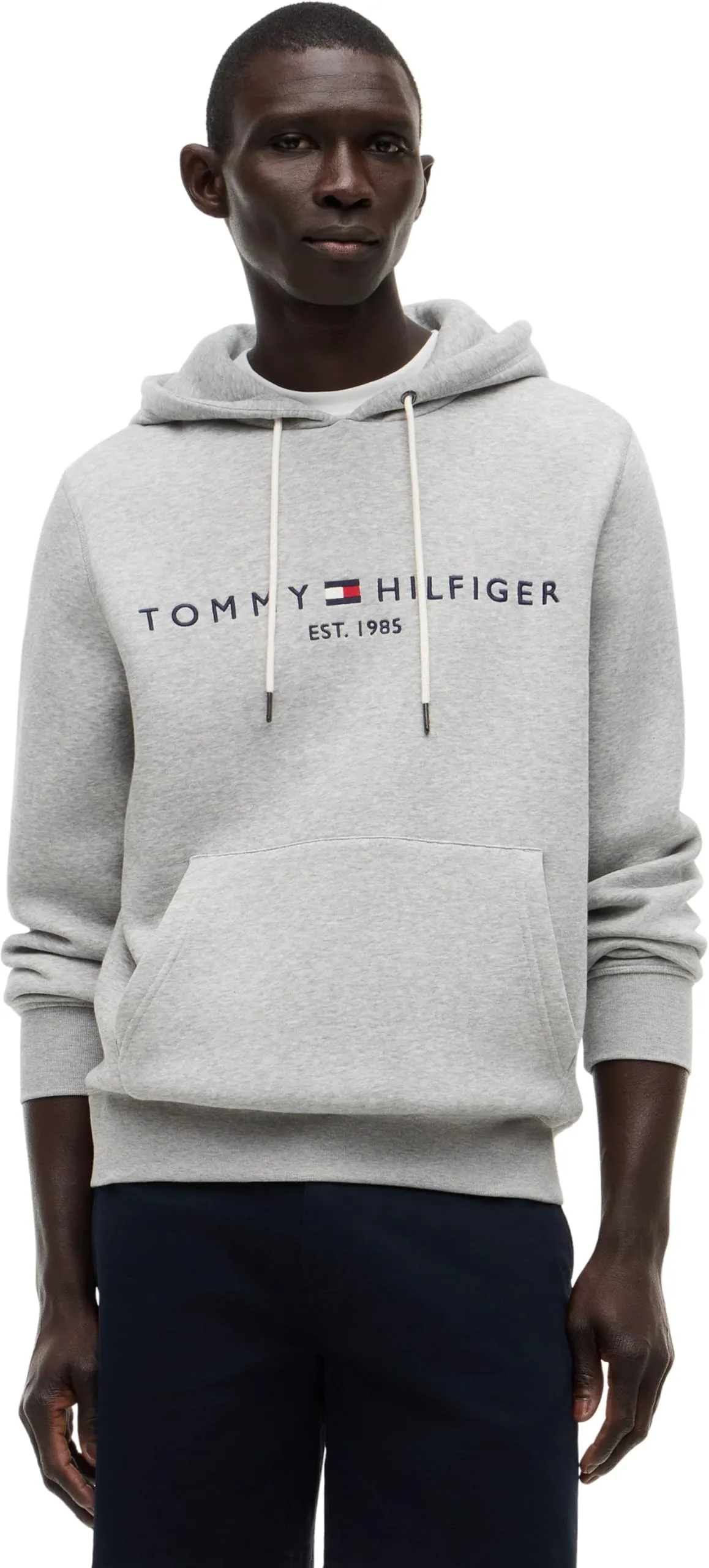 Tommy Hilfiger Uomo Felpa Core Tommy Logo con Cappuccio, Grigio (Cloud Heather), XXL - immagine 1