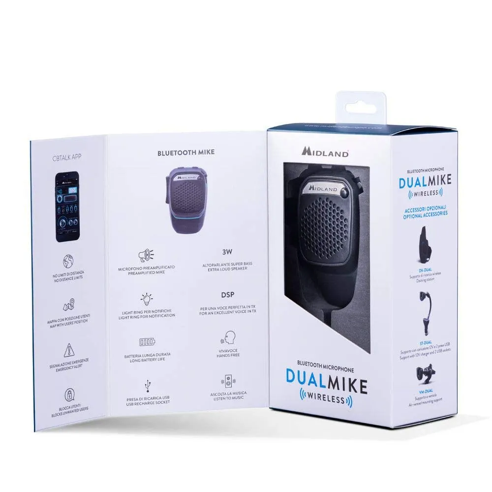 Midland Dual Mike Microfono Wireless Bluetooth per CB Talk e Vivavoce, Altoparlante Super Bass 3W, DSP, Light Ring, Cavo USB Ricarica - immagine 4
