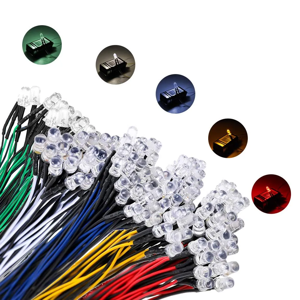 YIXISI LED Precablati 12V 20cm, 100 Pezzi (Bianco, Rosso, Blu, Verde, Giallo) - immagine 2