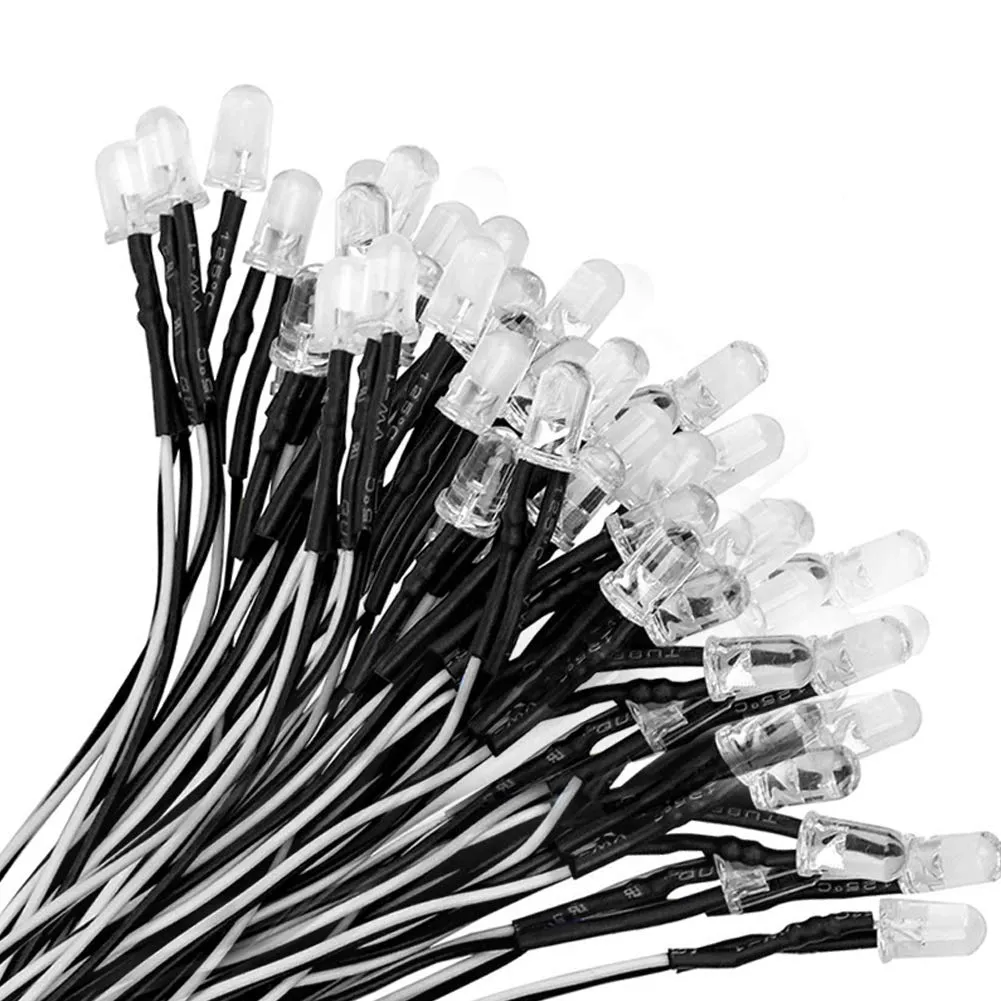 YIXISI 100 Pezzi LED 5mm Precablati 12V 20cm, Bianco Freddo - immagine 1