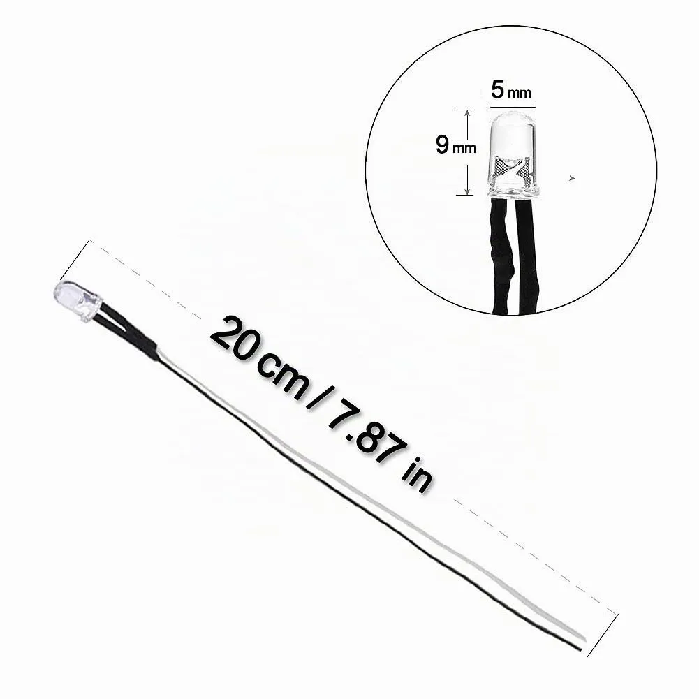 YIXISI 100 Pezzi LED 5mm Precablati 12V 20cm, Bianco Freddo - immagine 3