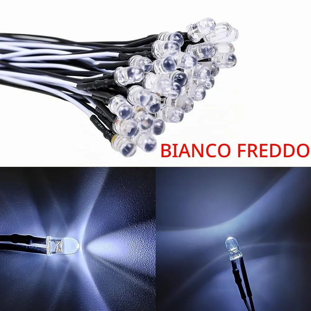 YIXISI 100 Pezzi LED 5mm Precablati 12V 20cm, Bianco Freddo - immagine 5