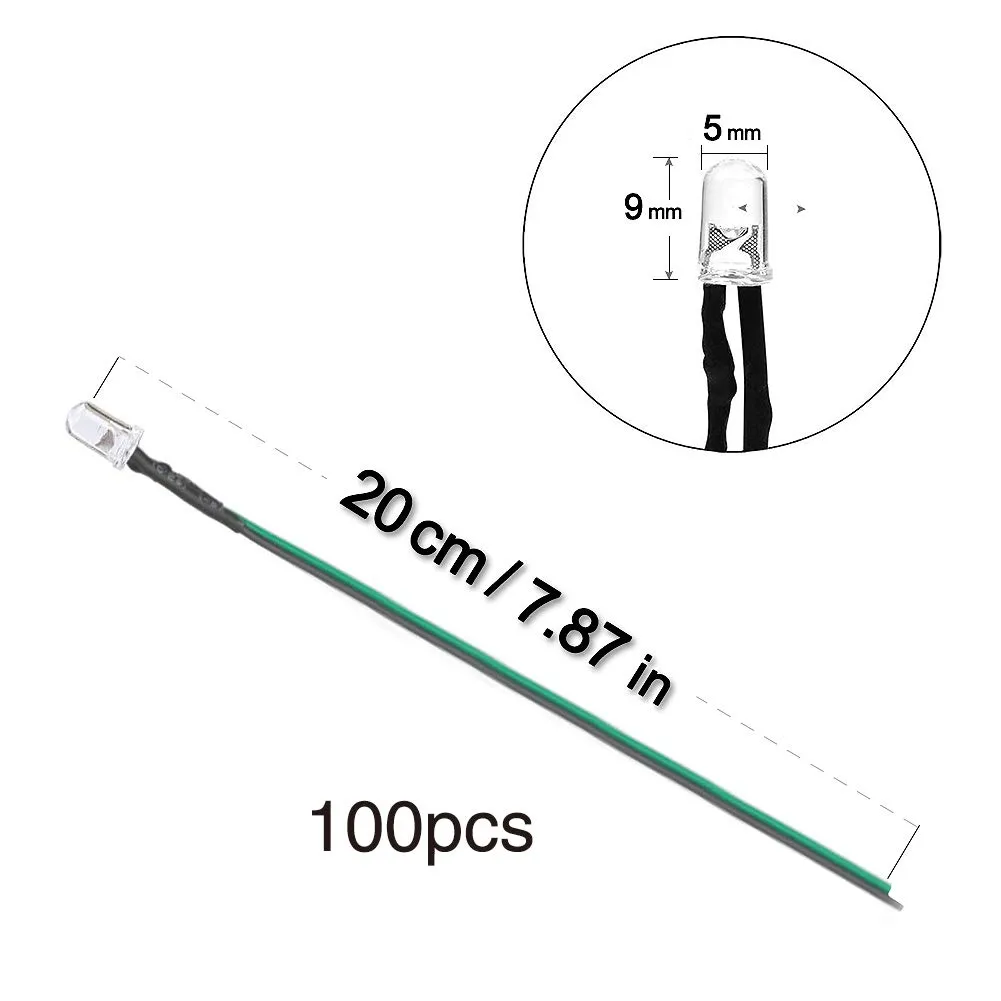 YIXISI 100 Pezzi LED 5mm Precablati 12V 20cm (Verde) - immagine 3