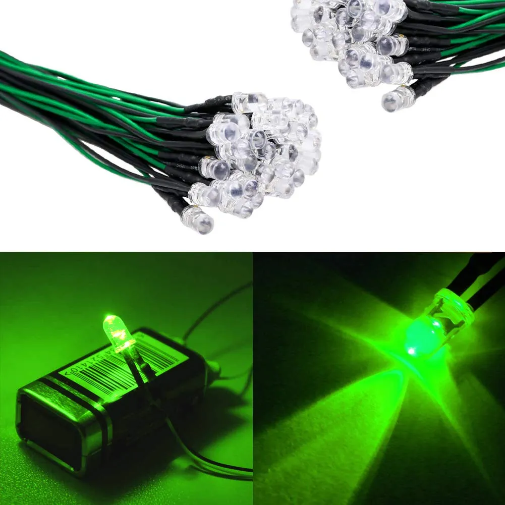 YIXISI 100 Pezzi LED 5mm Precablati 12V 20cm (Verde) - immagine 5