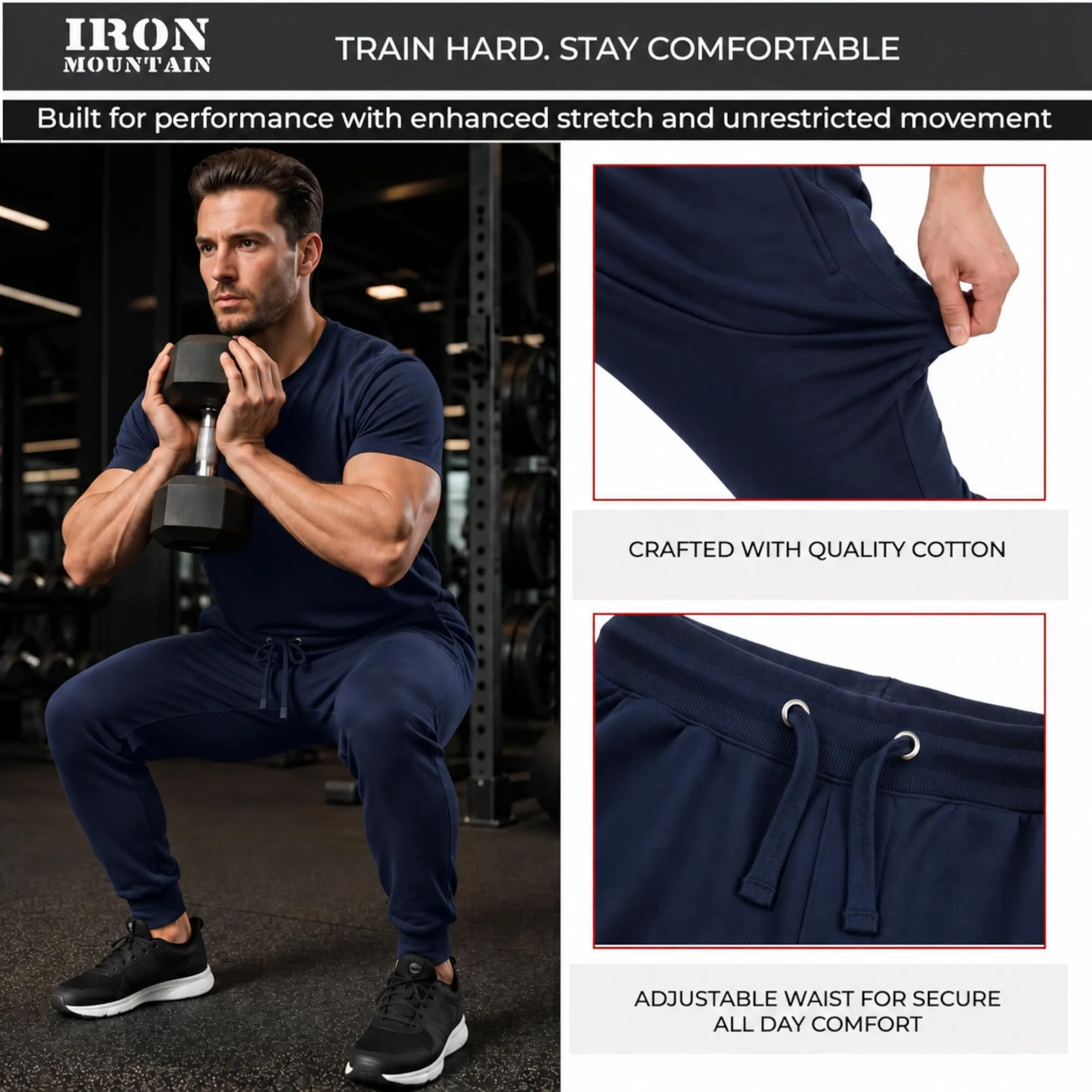 Iron Mountain Pantaloni Jogger Uomo in Felpa Misto Cotone, Marina Militare, M - immagine 5