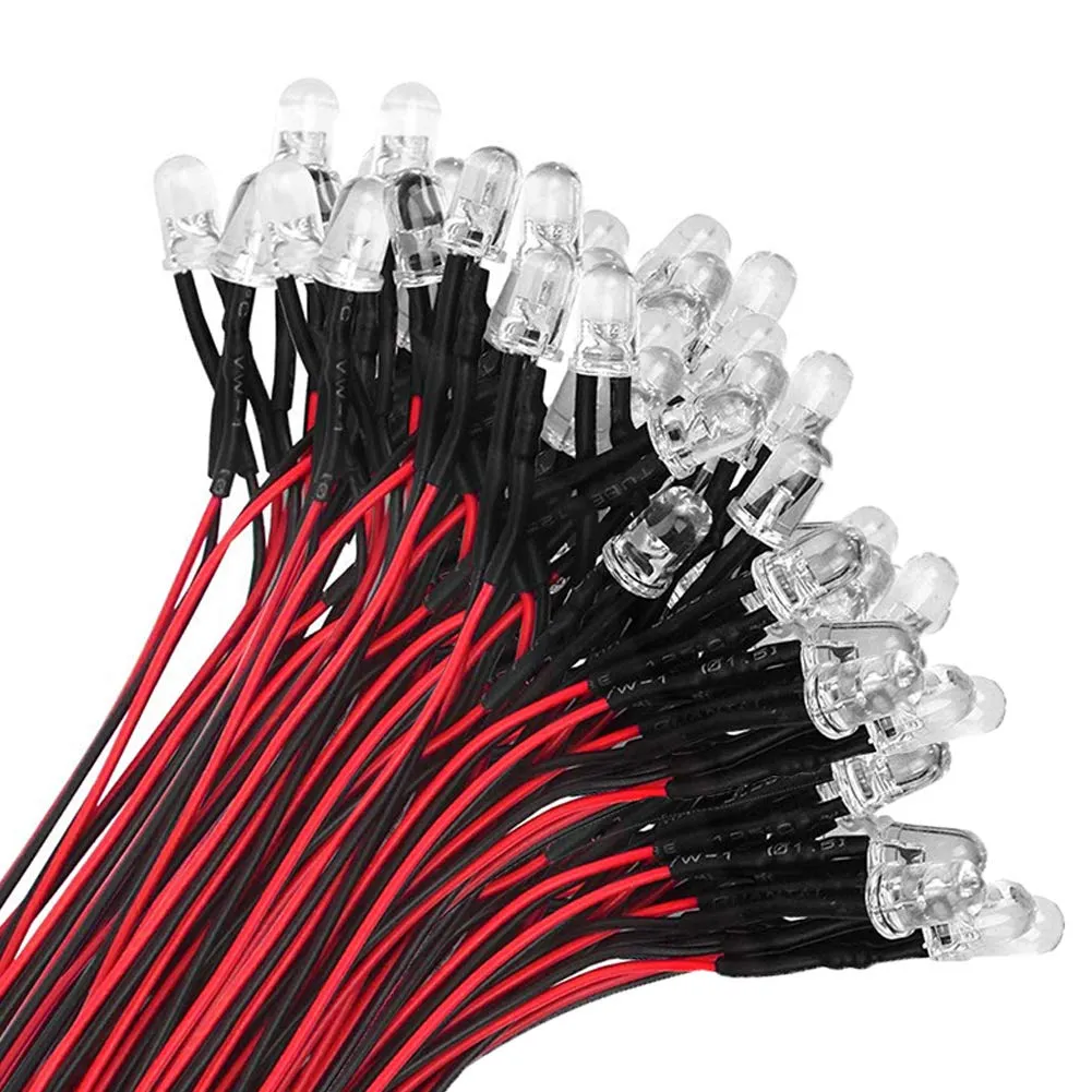 YIXISI LED 5mm Precablati 12V 20cm, 100 Pezzi (Rosso) - immagine 1