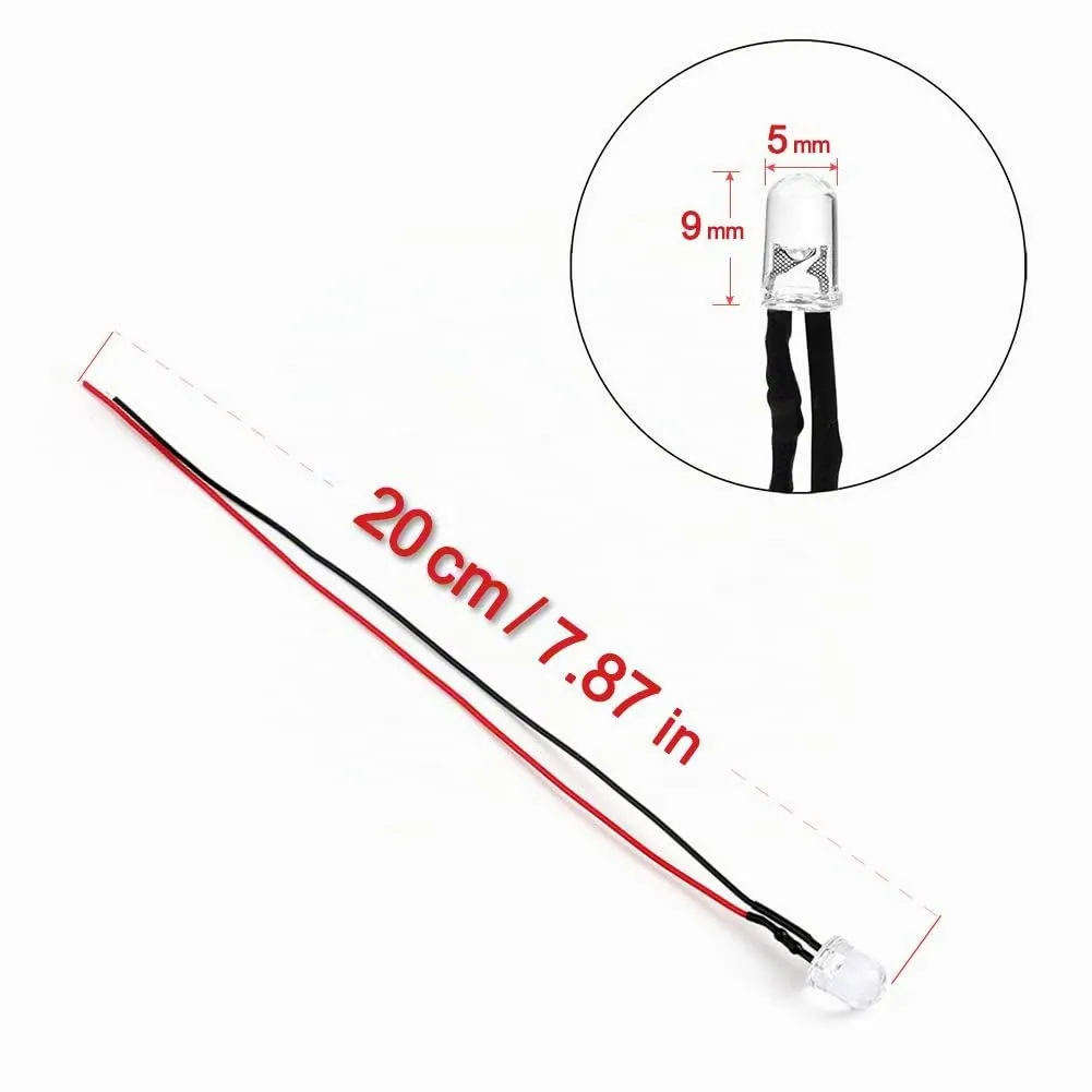 YIXISI LED 5mm Precablati 12V 20cm, 100 Pezzi (Rosso) - immagine 4