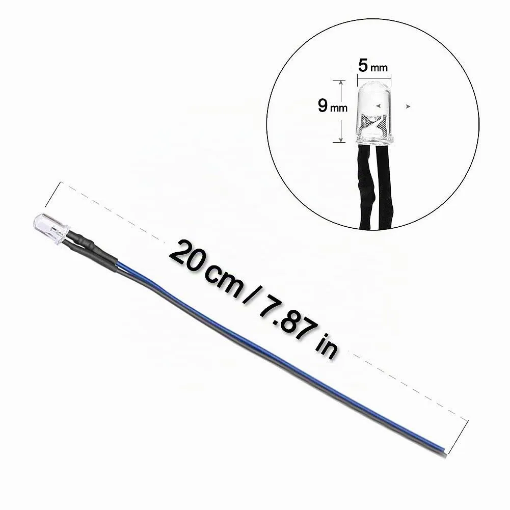 YIXISI LED 5mm Precablati 12V 20cm, 100 Pezzi (Blu) - immagine 3