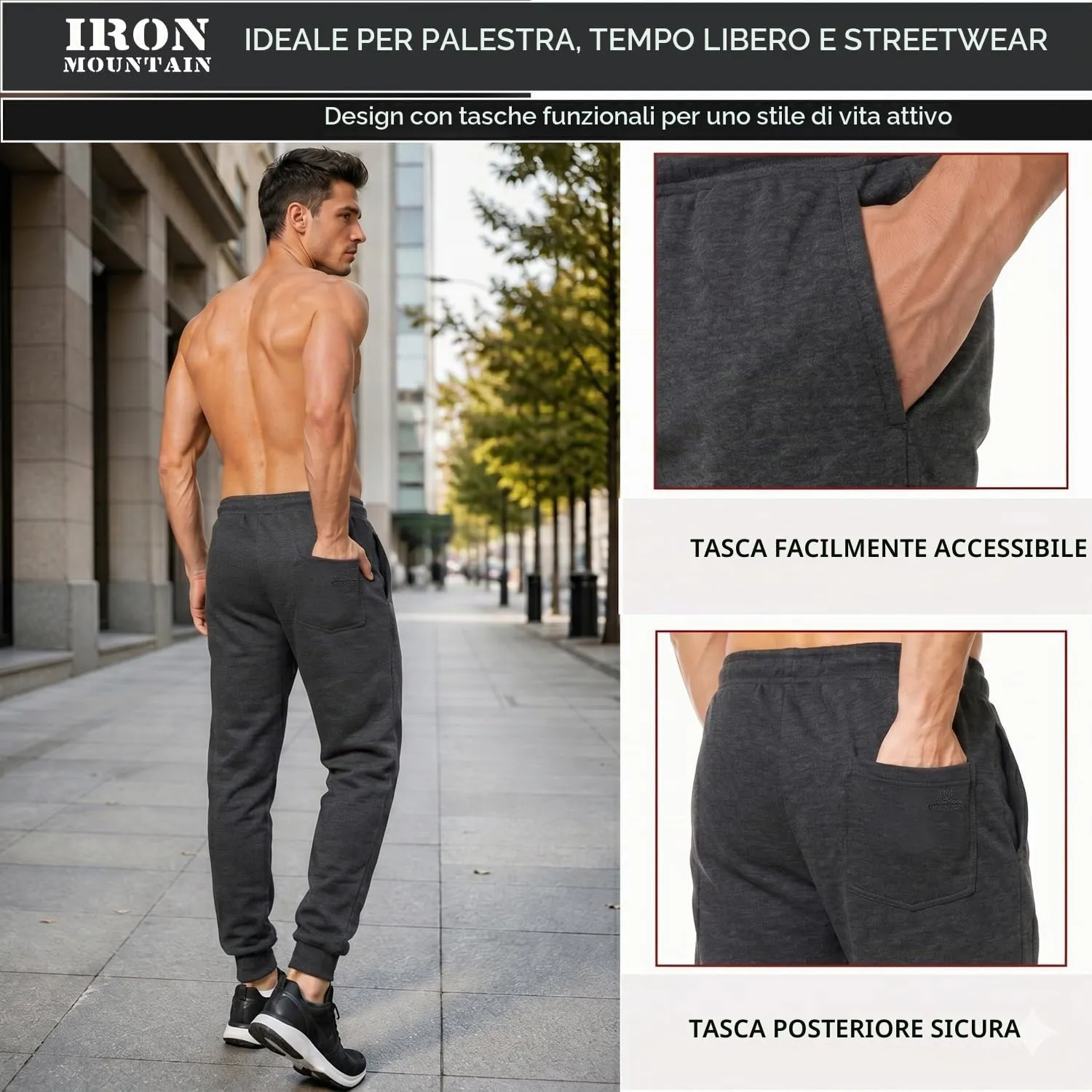 Iron Mountain Pantaloni Jogger Uomo in Felpa Misto Cotone, Anthracite, XL - immagine 6