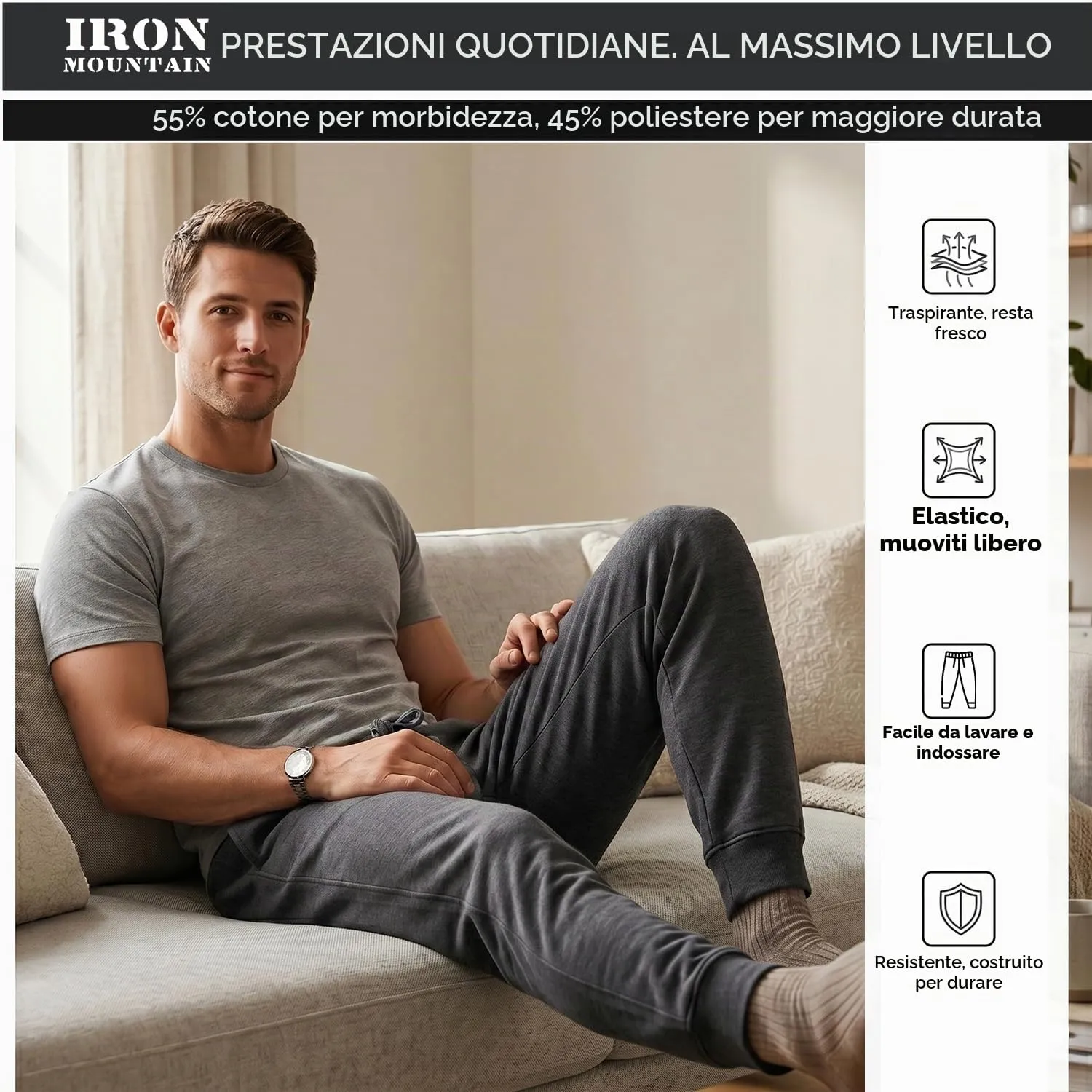 Iron Mountain Pantaloni Jogger Uomo in Felpa Misto Cotone, Anthracite, XL - immagine 7