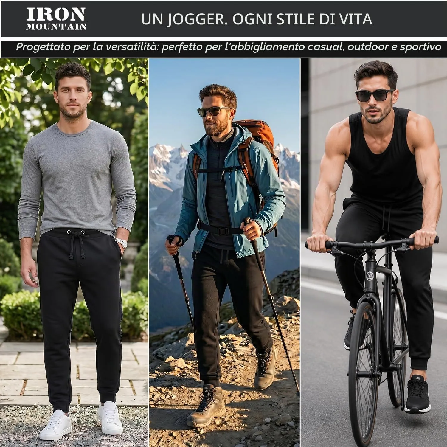 Iron Mountain Pantaloni Jogger Uomo in Felpa Misto Cotone, Nero, M - immagine 2