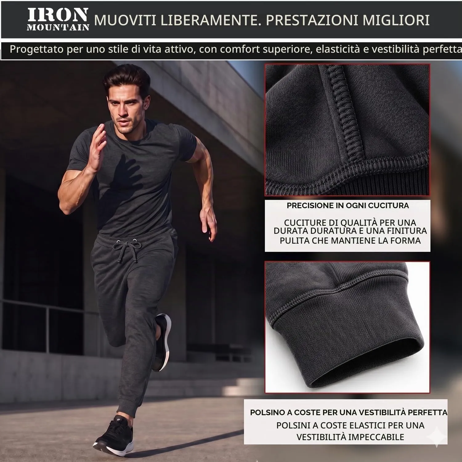 Iron Mountain Pantaloni Jogger Uomo in Felpa Misto Cotone, Anthracite, XXL - immagine 3