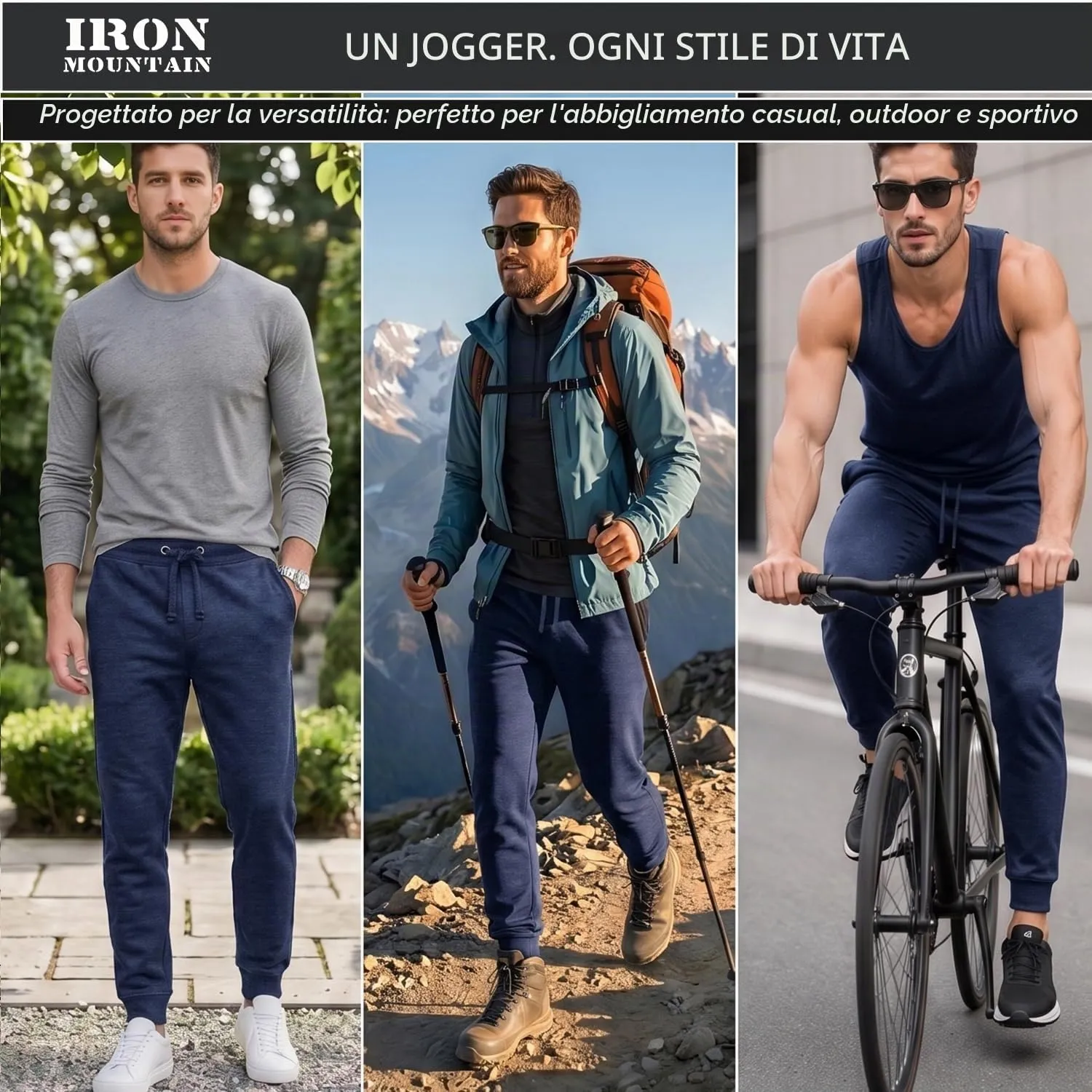Iron Mountain Pantaloni Jogger Uomo in Felpa Misto Cotone, Marina Militare, XL - immagine 2