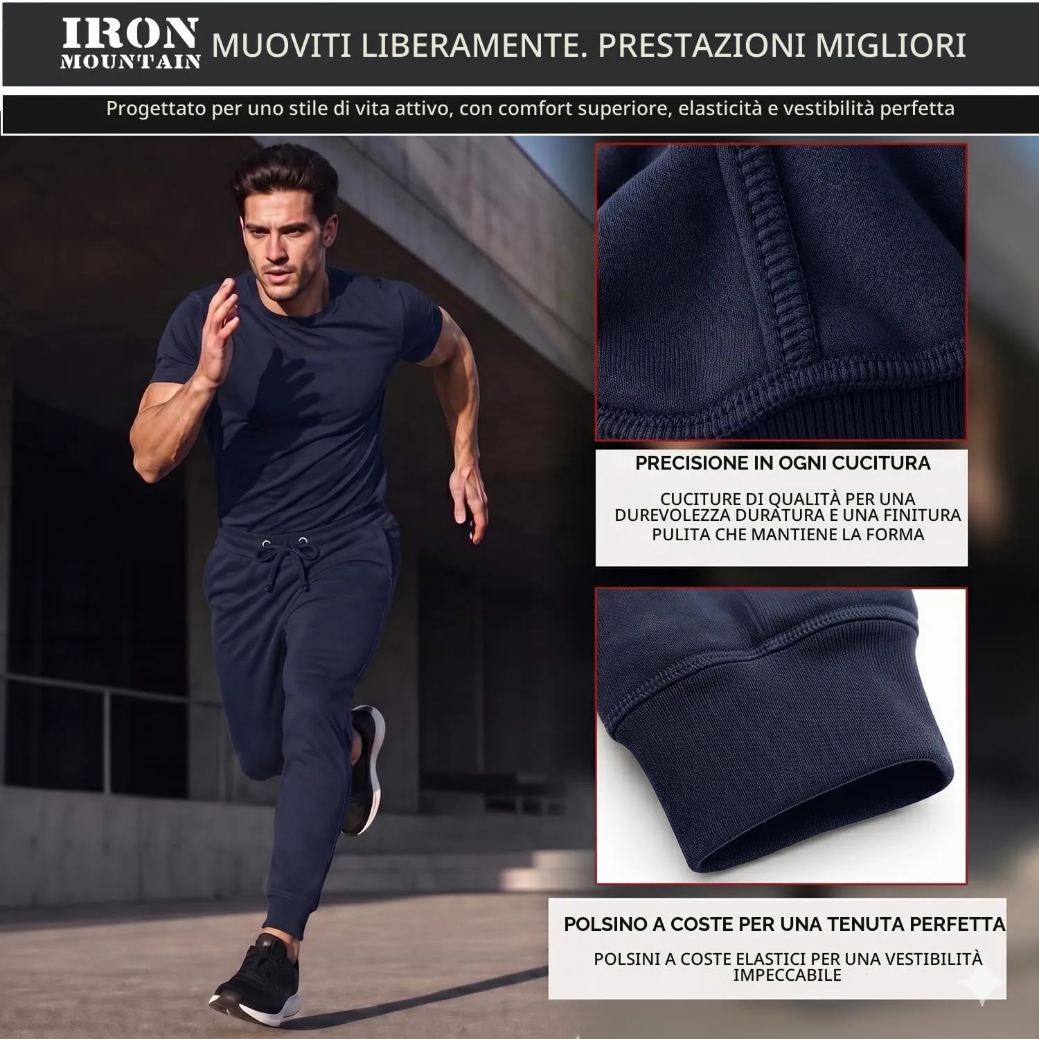 Iron Mountain Pantaloni Jogger Uomo in Felpa Misto Cotone, Marina Militare, L - immagine 3