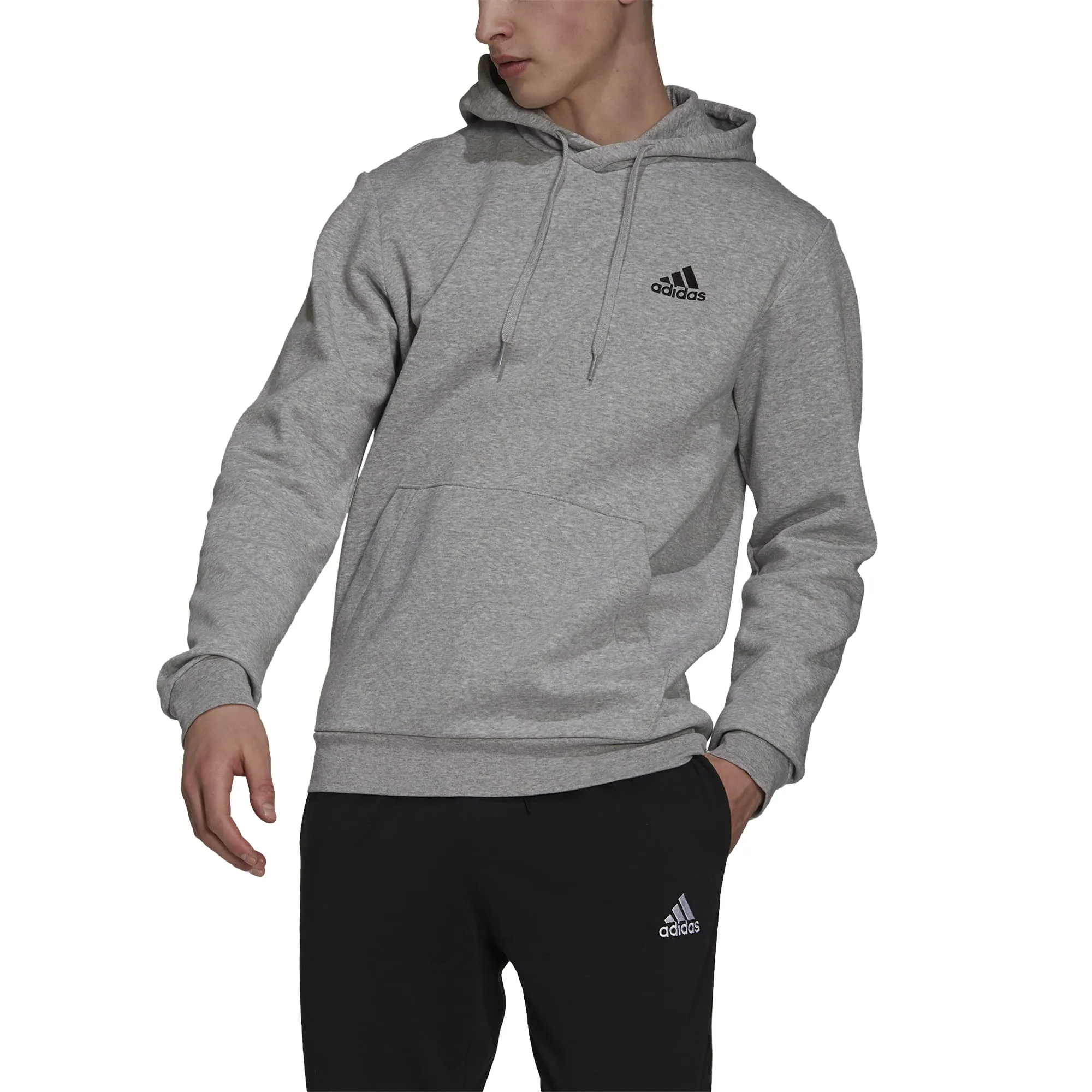 adidas Essentials Felpa con Cappuccio da Uomo, Grigio Medio/Nero, 3XL - immagine 2