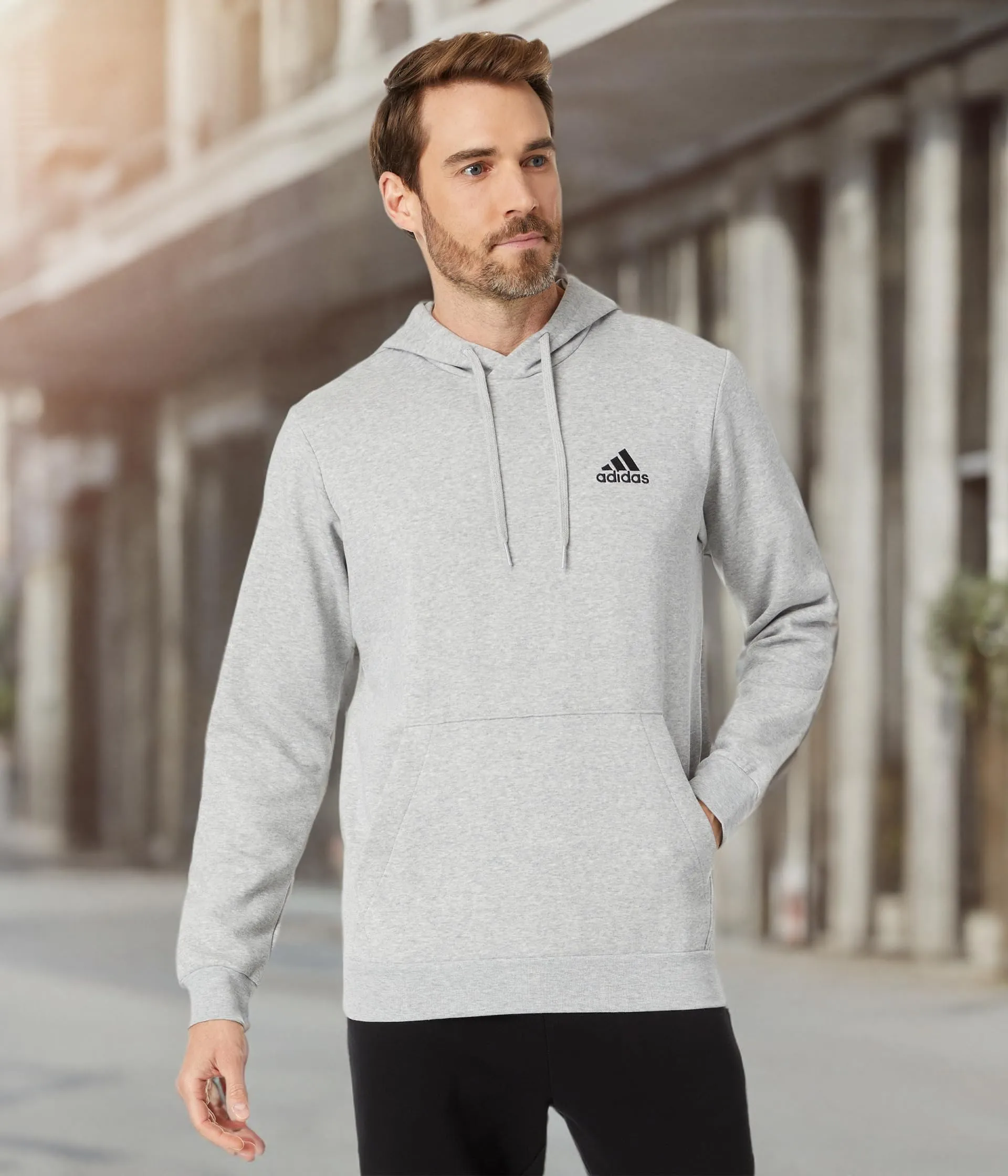 adidas Essentials Felpa con Cappuccio da Uomo, Grigio Medio/Nero, 3XL - immagine 3