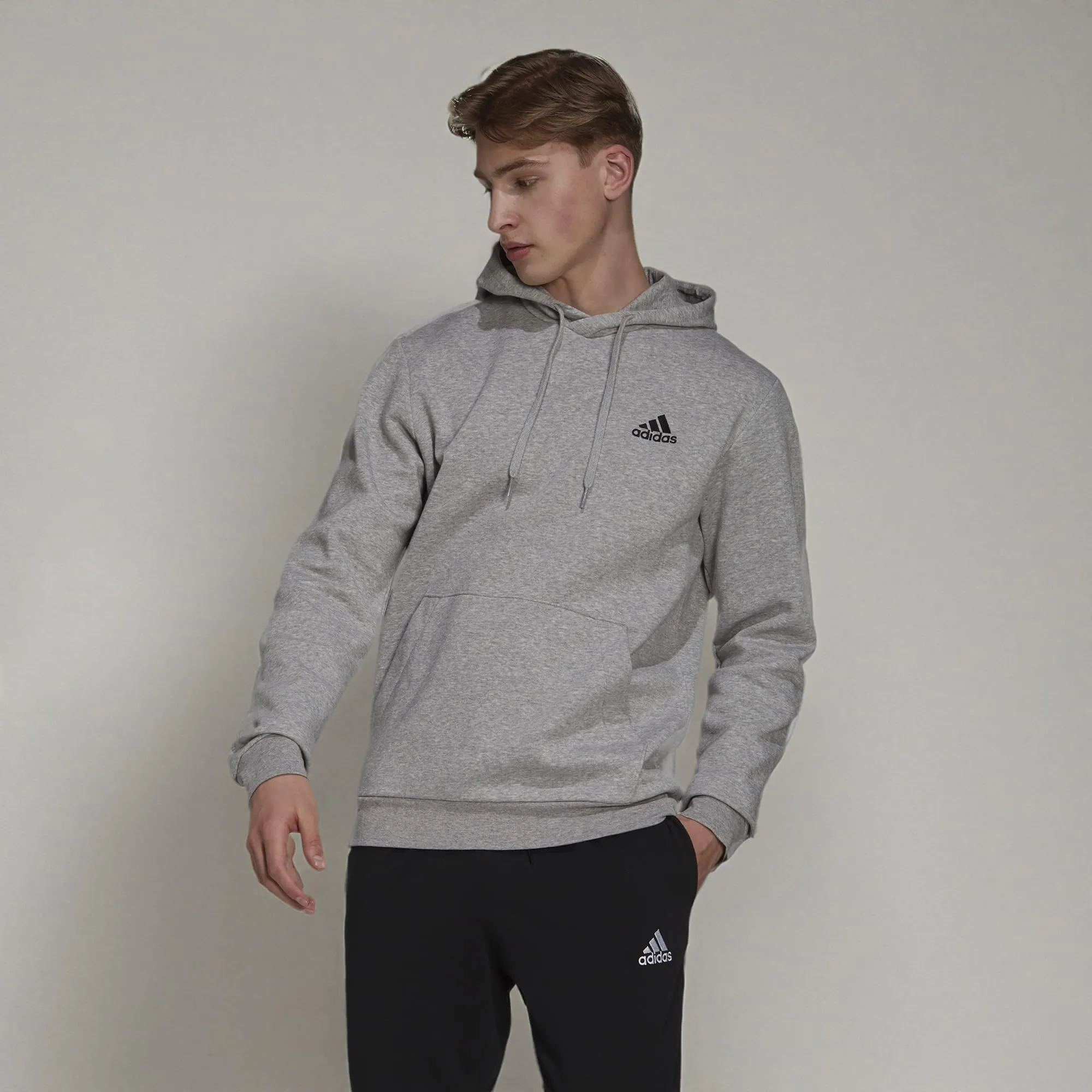 adidas Essentials Fleece Hoodie, Grey Heather/Black, 3XL Big Tall Men's - immagine 3