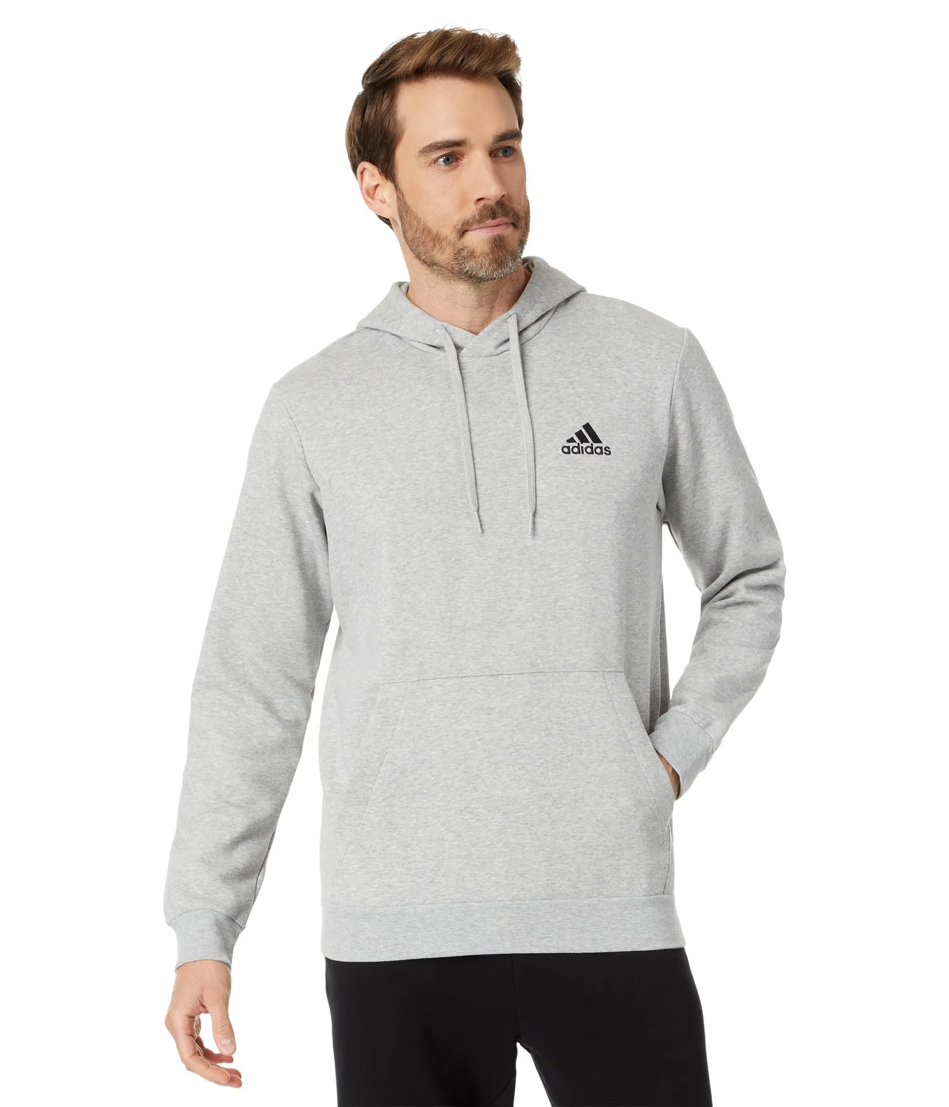 Adidas Feelcozy Pullover con Cappuccio da Uomo, Grigio Mélange/Nero, L - immagine 2