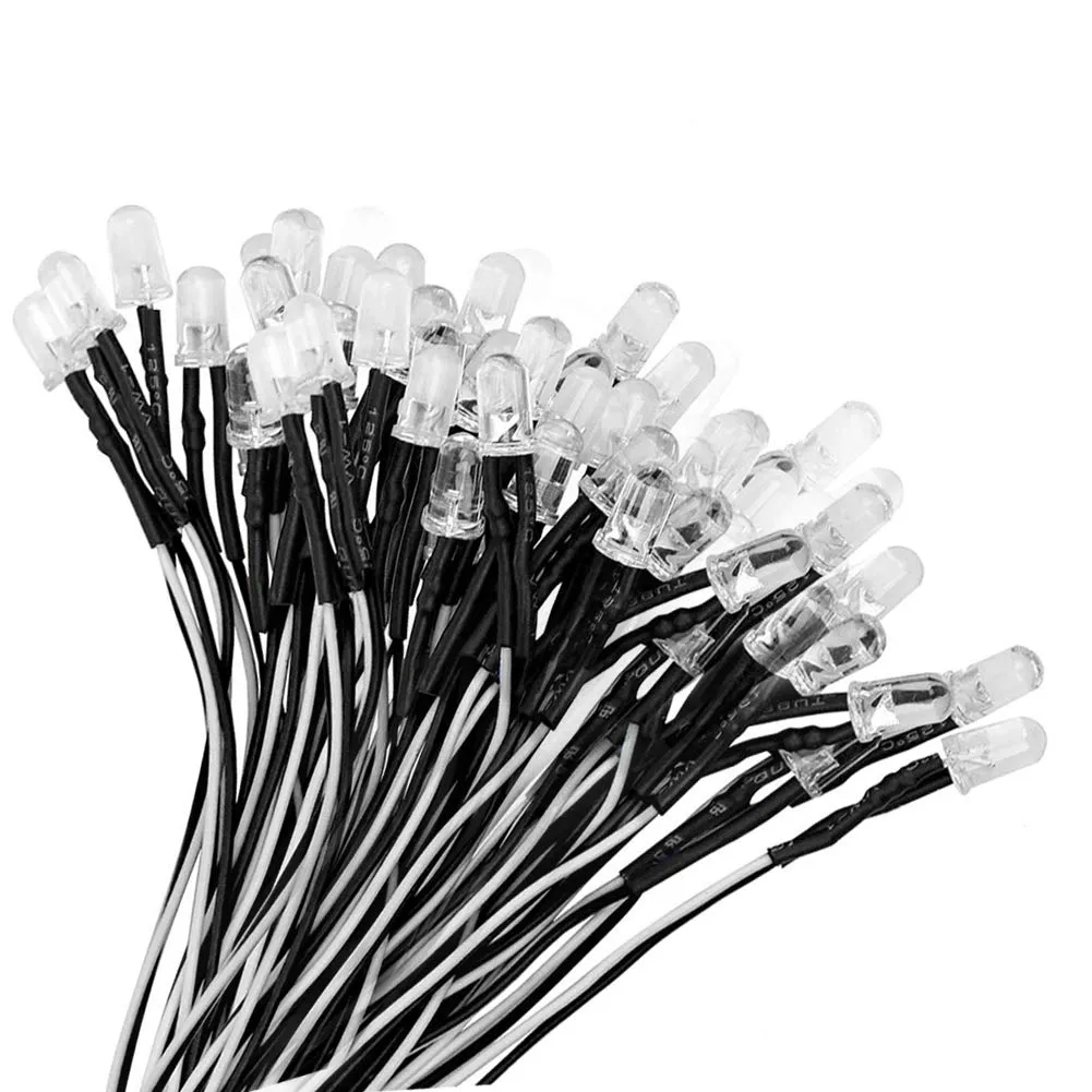 YIXISI 50 Pezzi LED 5mm Precablati 12V 20cm, Bianco Freddo - immagine 1